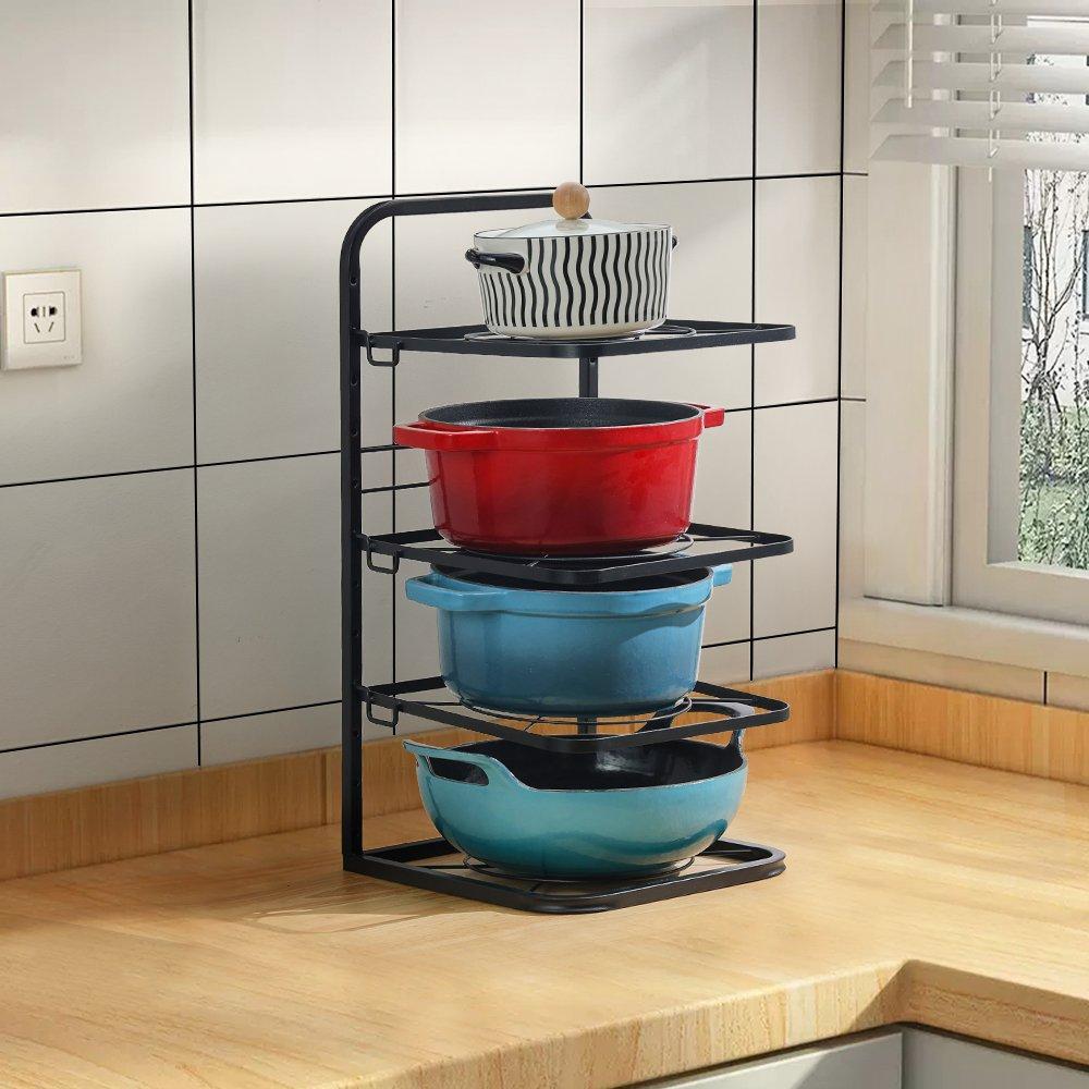 Life Ideas  4-Tier Adjustable Metal Pot Rack For Kitchen - Black