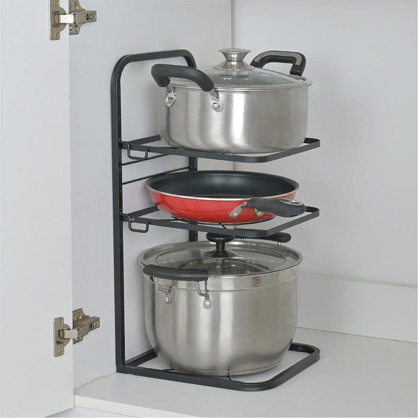 Black - LIFE IDEAS - 4-Tier Adjustable Metal Pot Rack for Kitchen - 4