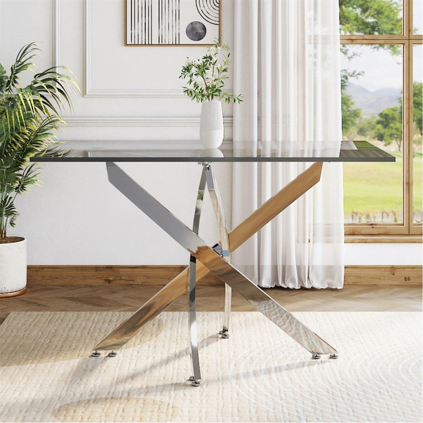 Transparent - Kabinet UK - Rectangular Tempered Glass Table with Chrome Legs - 2