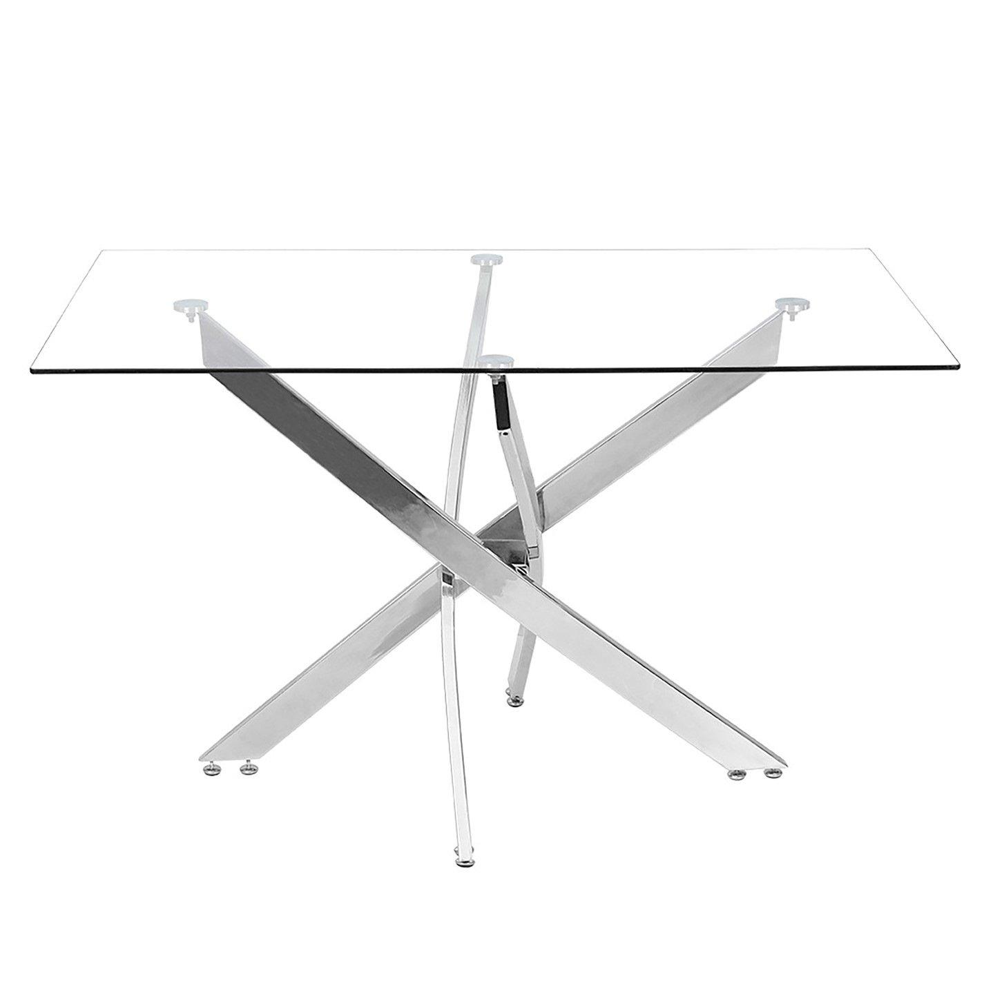 Transparent - Kabinet UK - Rectangular Tempered Glass Table with Chrome Legs - 3