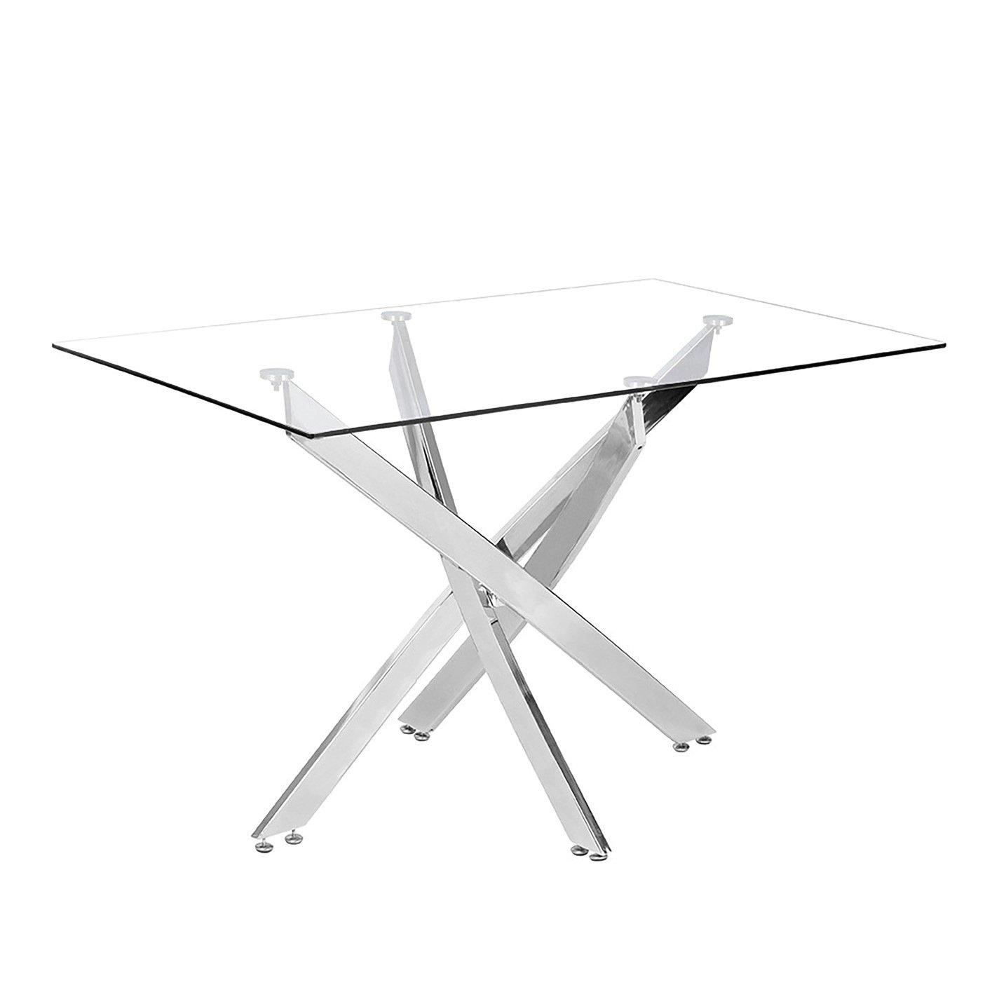 Transparent - Kabinet UK - Rectangular Tempered Glass Table with Chrome Legs - 4