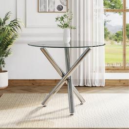 Cottonfy UK Round Tempered Glass Table with Chrome Leg
