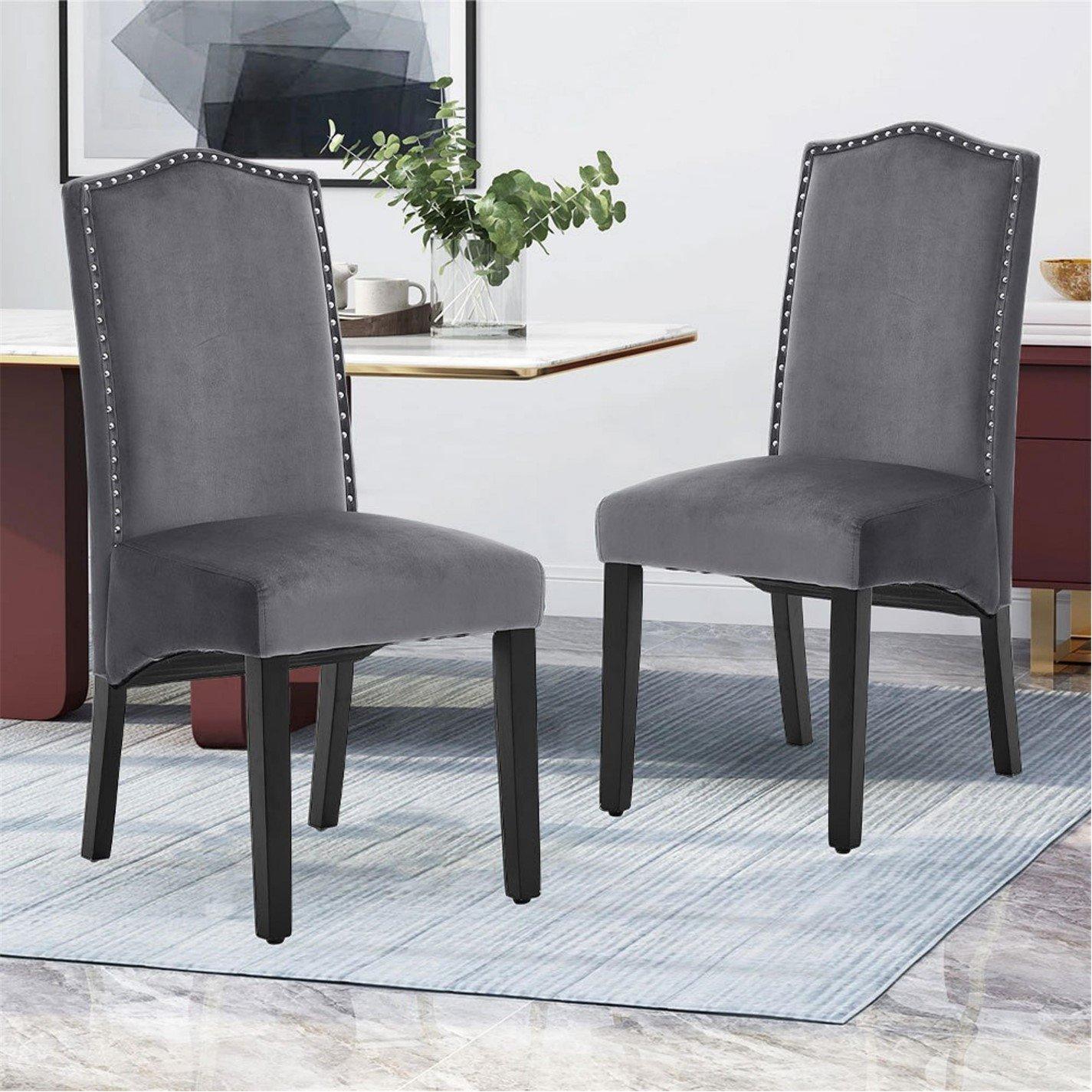 Grey - Kabinet UK - 2 PCS Velvet High Backrest Dinning Chair - 2