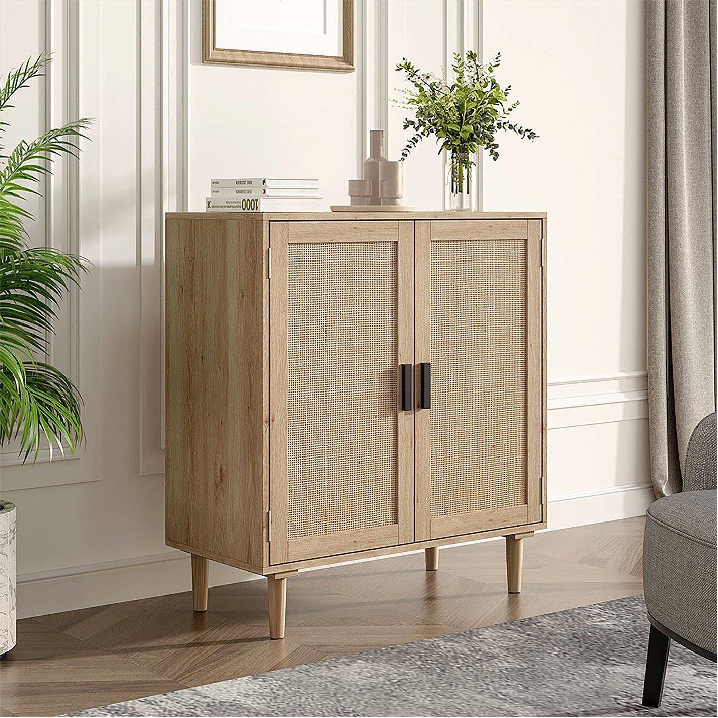 Brown - Kabinet UK - Rattan Sideboard with Double Doors and Shelf - 1