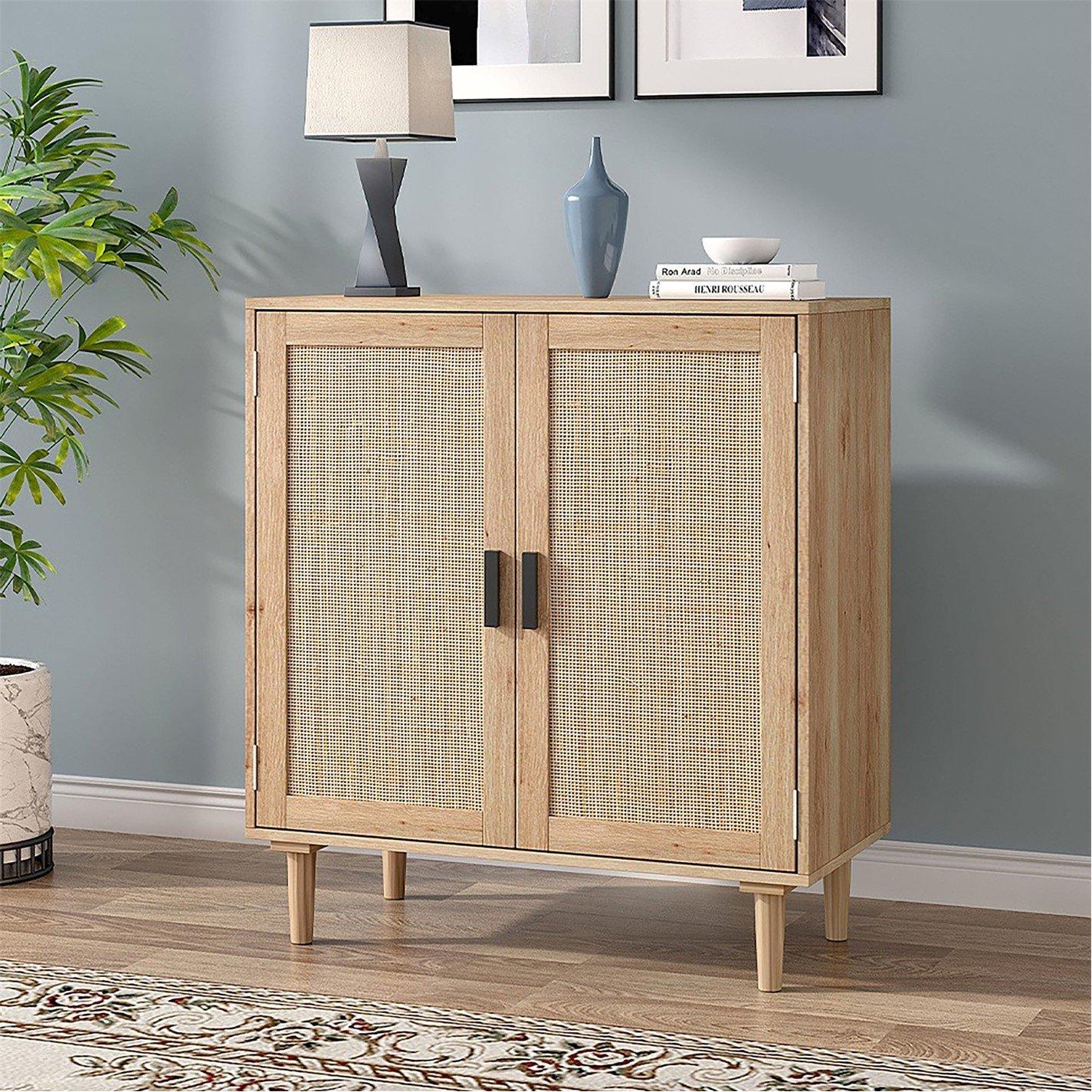 Brown - Kabinet UK - Rattan Sideboard with Double Doors and Shelf - 2