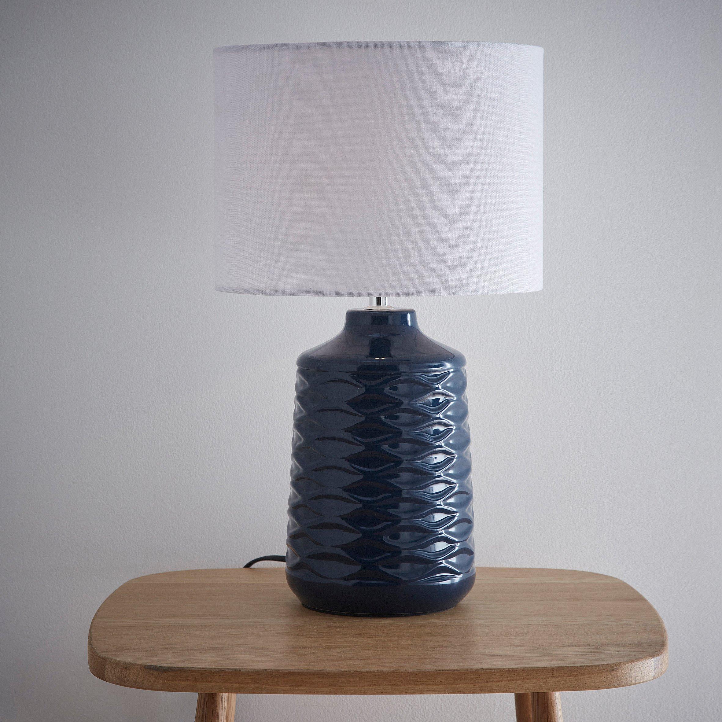 Blue - K Living - Ivy Blue Ceramic Table Lamp With White Linen Shade - 1