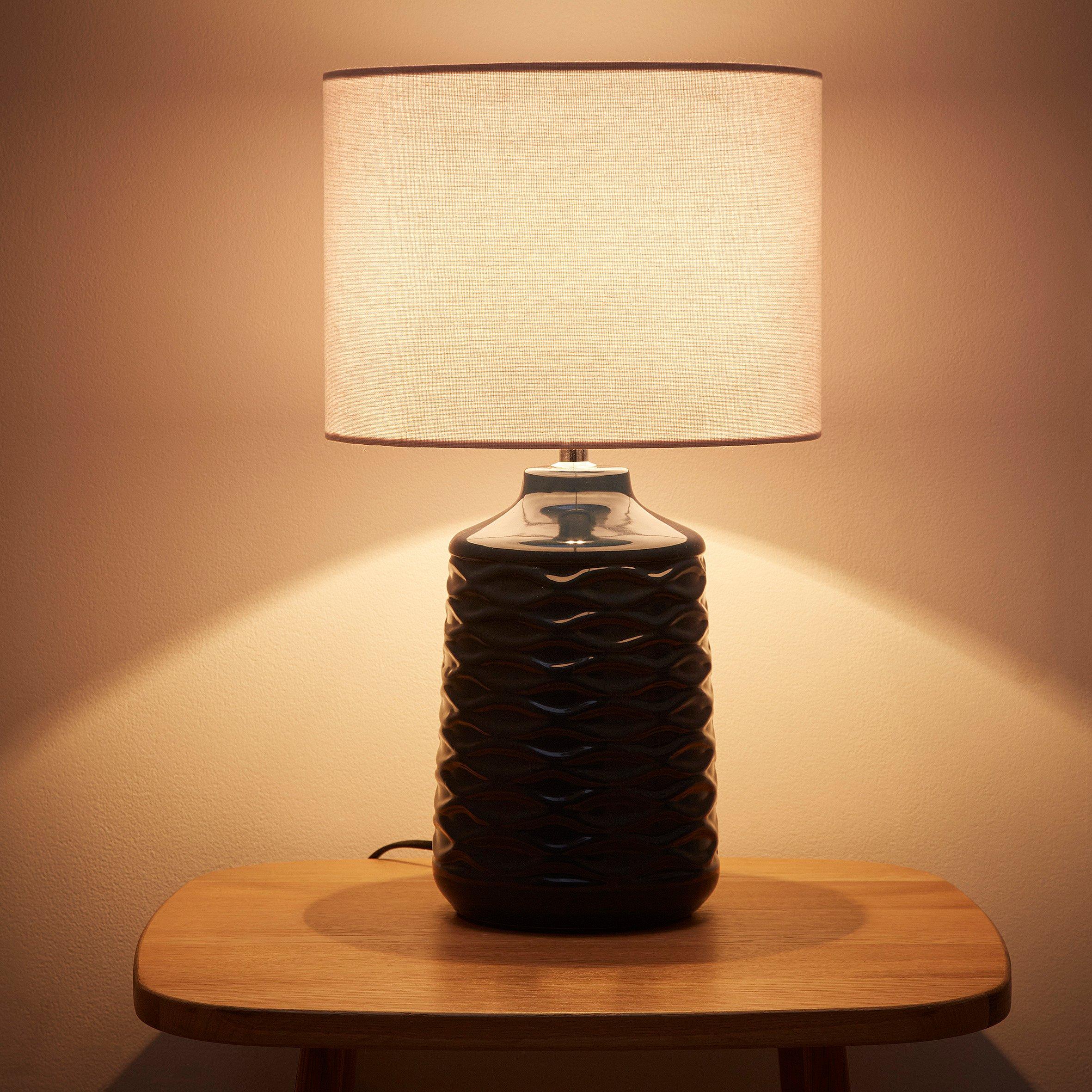 Blue - K Living - Ivy Blue Ceramic Table Lamp With White Linen Shade - 2