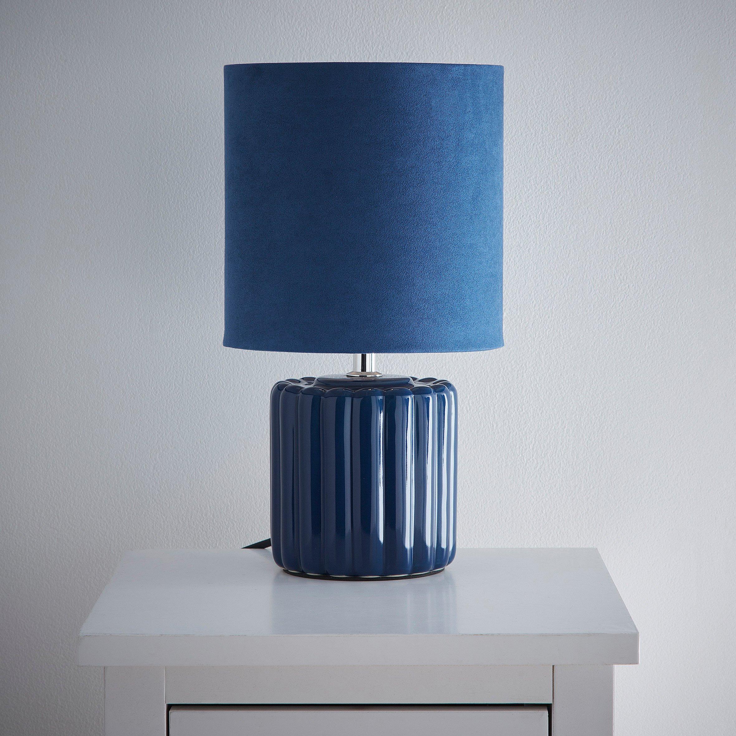 K Living Zoe Blue Ceramic Table Lamp With Matching Velvet