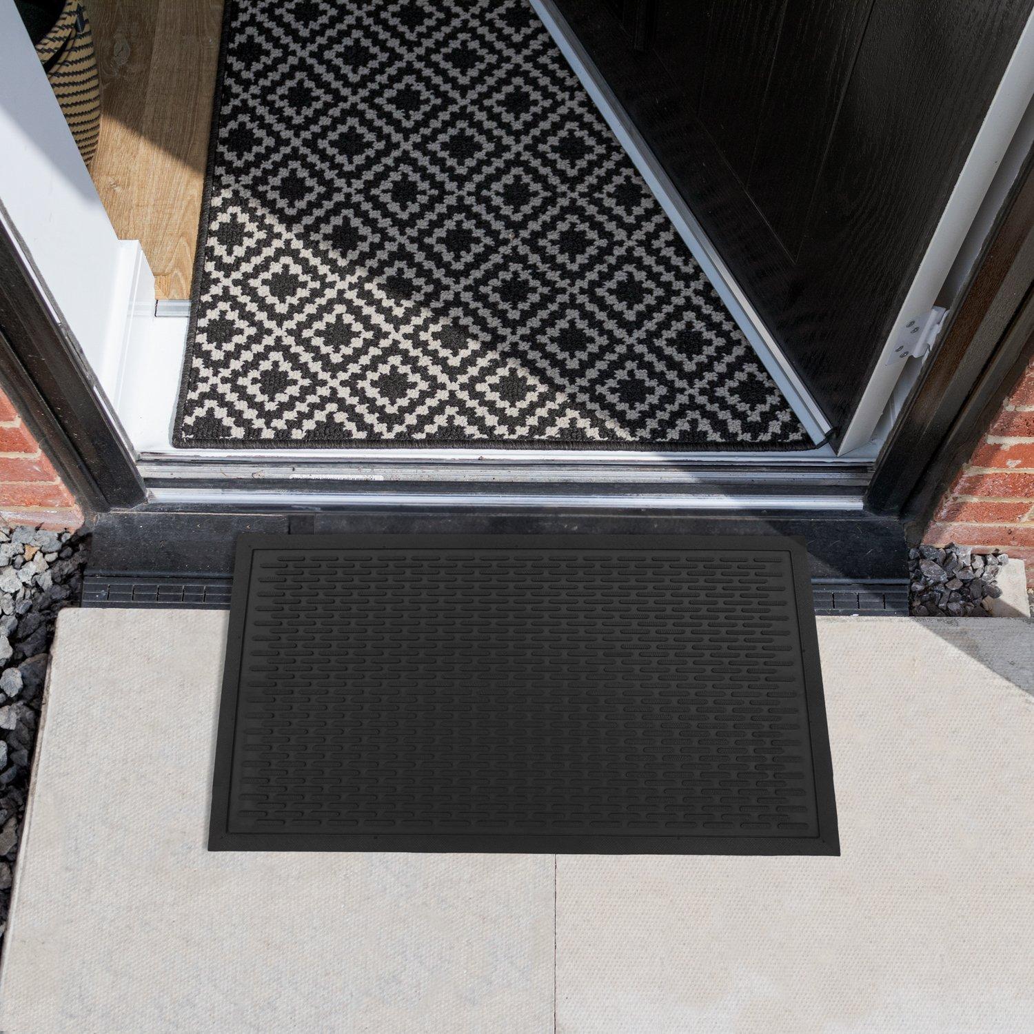 Black - JVL - Olympus Rubber Scraper Medium Doormat - 9