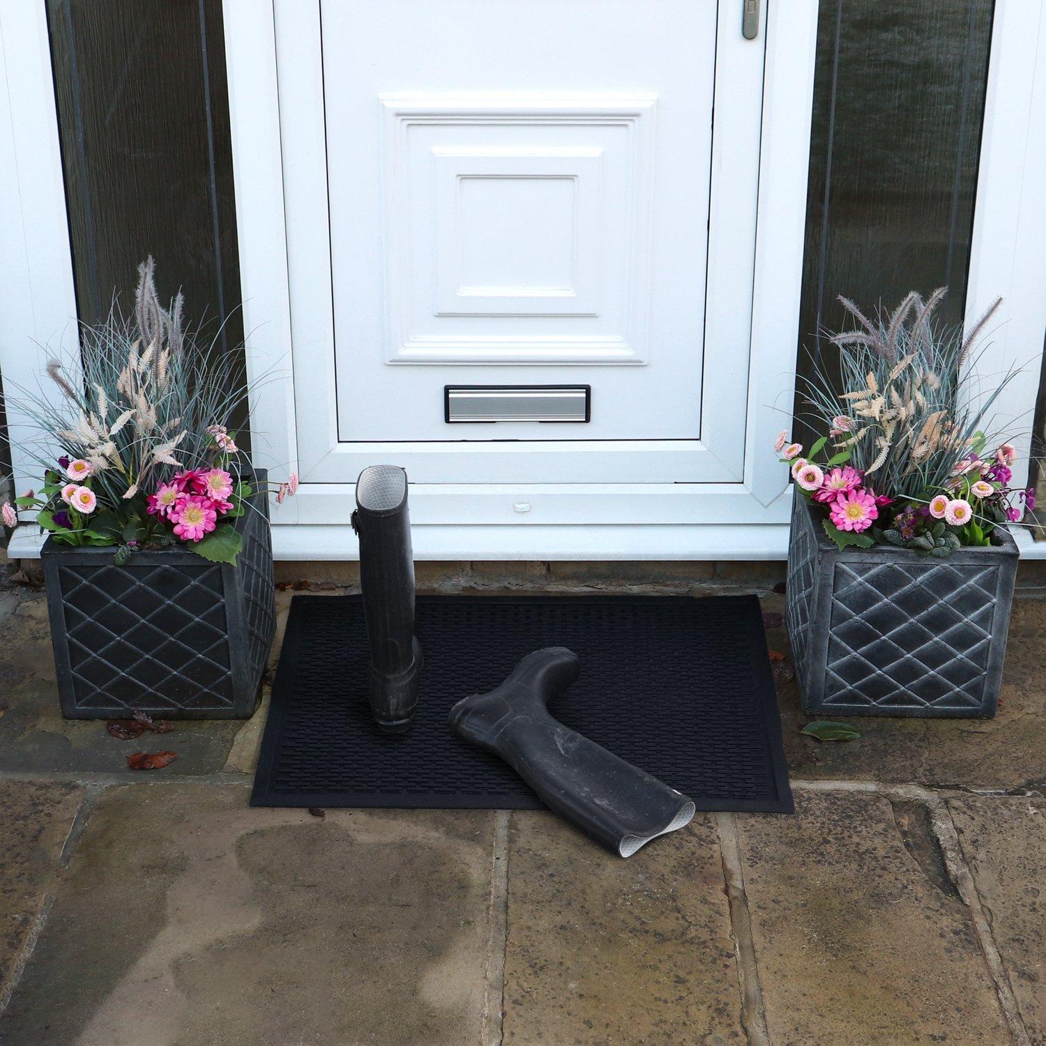 Black - JVL - Olympus Rubber Scraper Large Doormat - 8