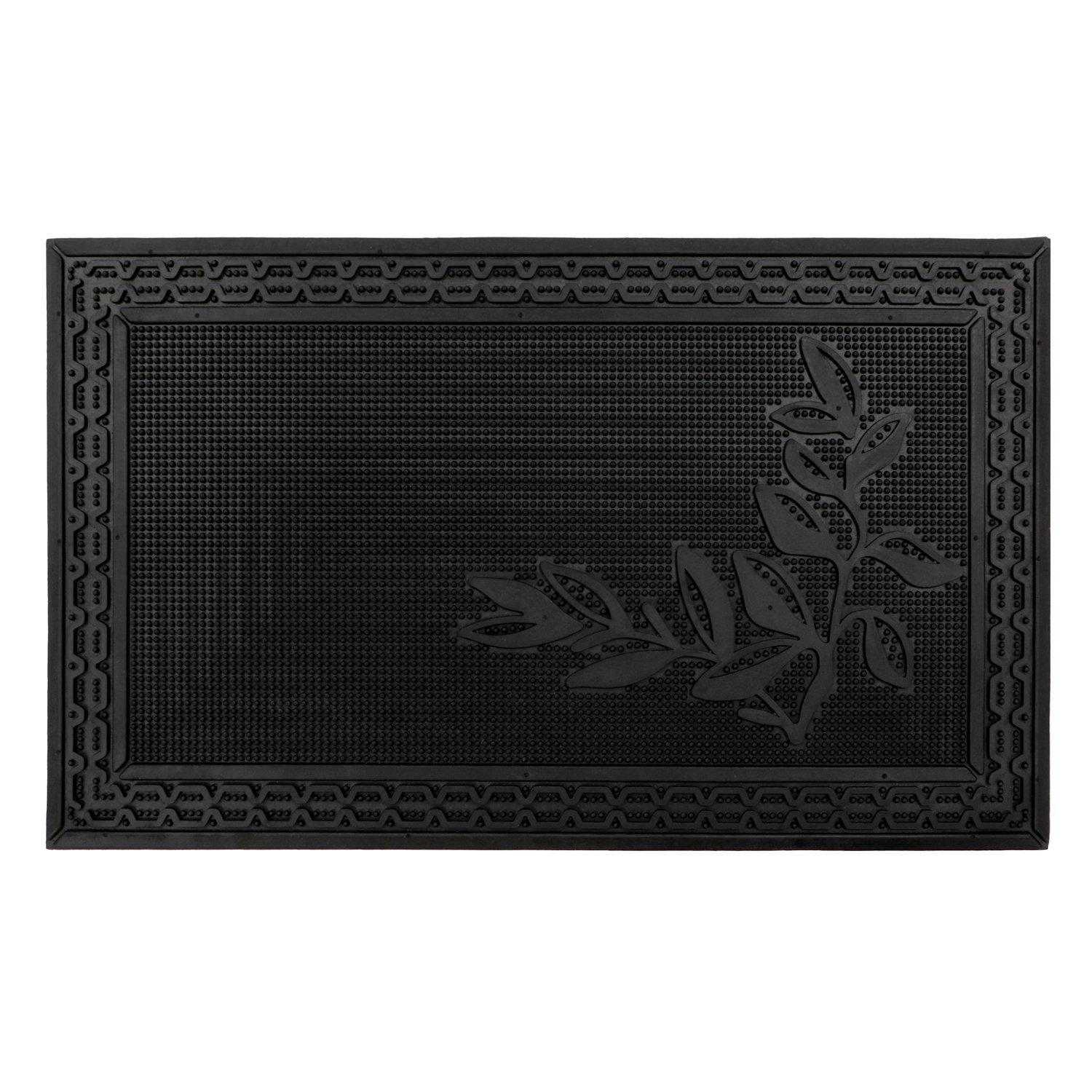 Black - JVL - Foliage Rubber Scraper Doormat - 1