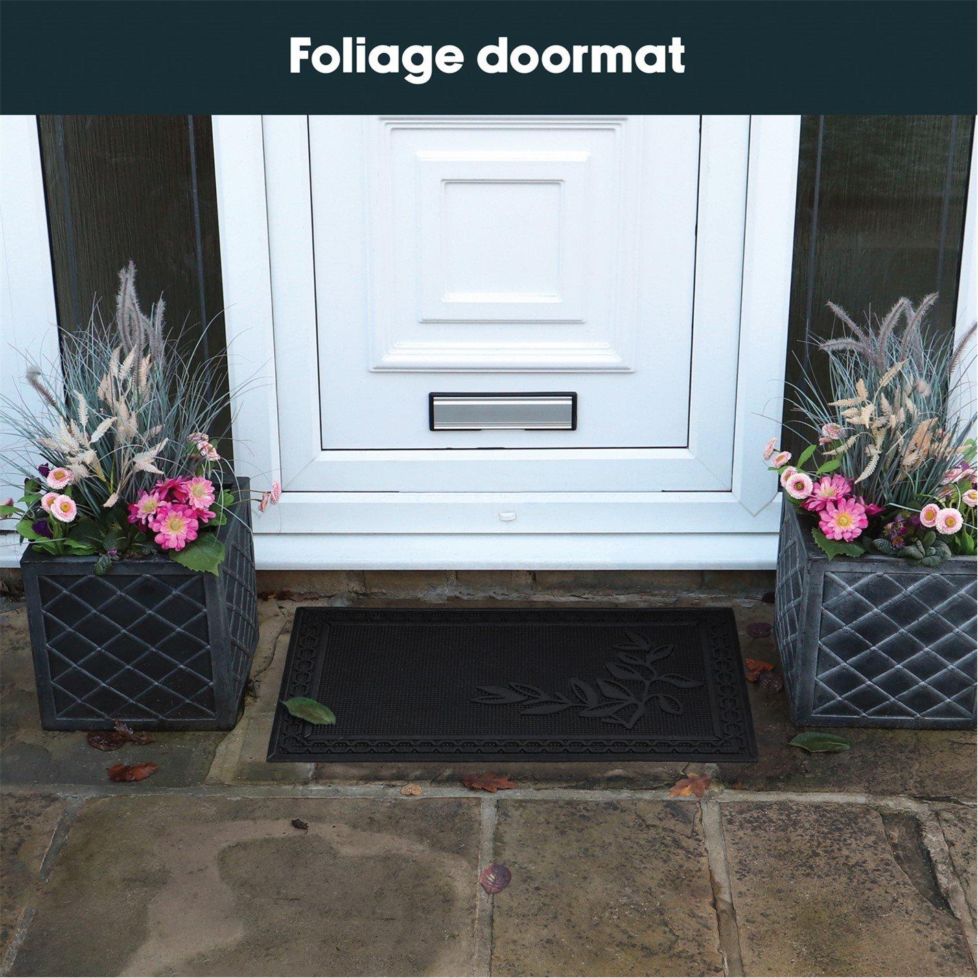 Black - JVL - Foliage Rubber Scraper Doormat - 1