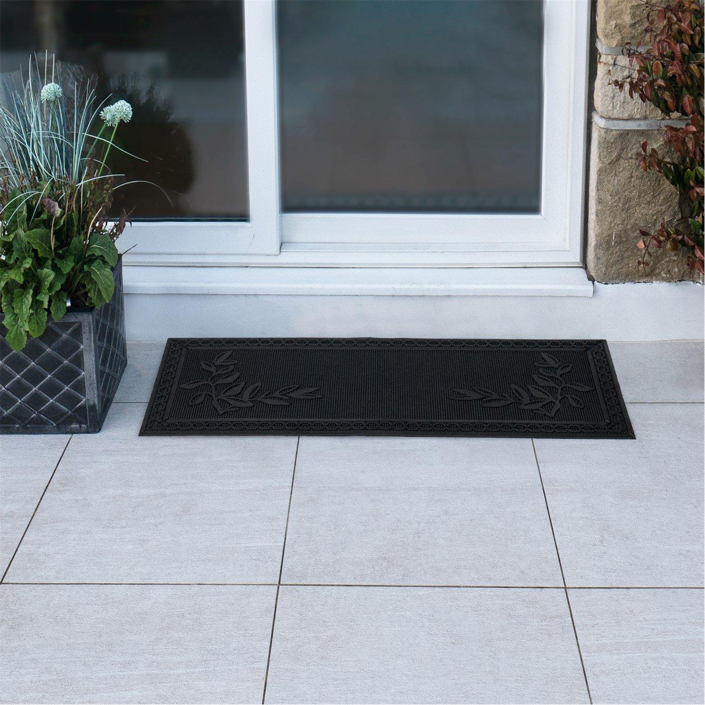 Black - JVL - Foliage Rubber Patio Scraper Doormat - 1