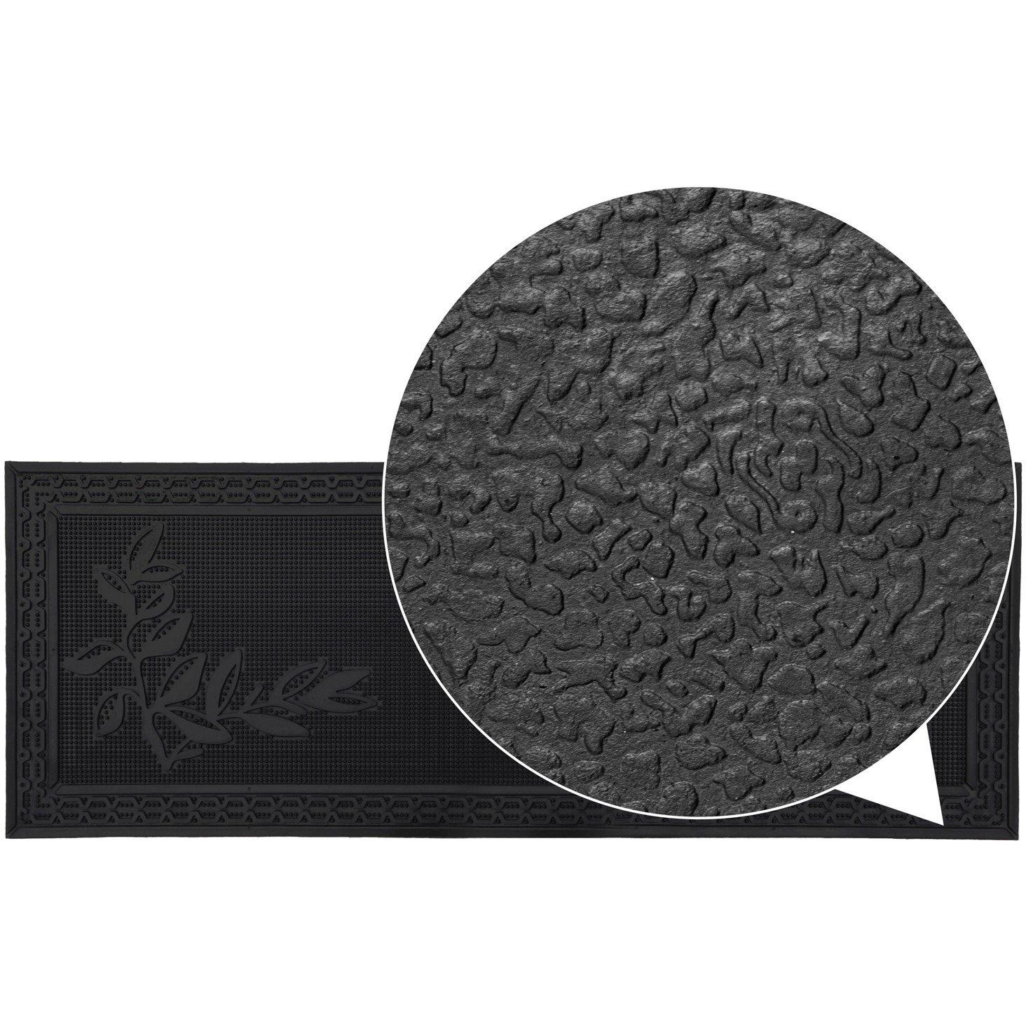 Black - JVL - Foliage Rubber Patio Scraper Doormat - 6