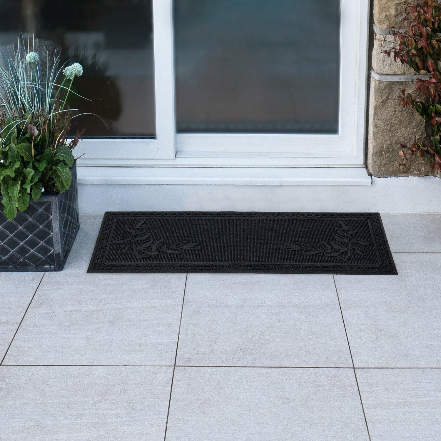 Black - JVL - Foliage Rubber Patio Scraper Doormat - 7