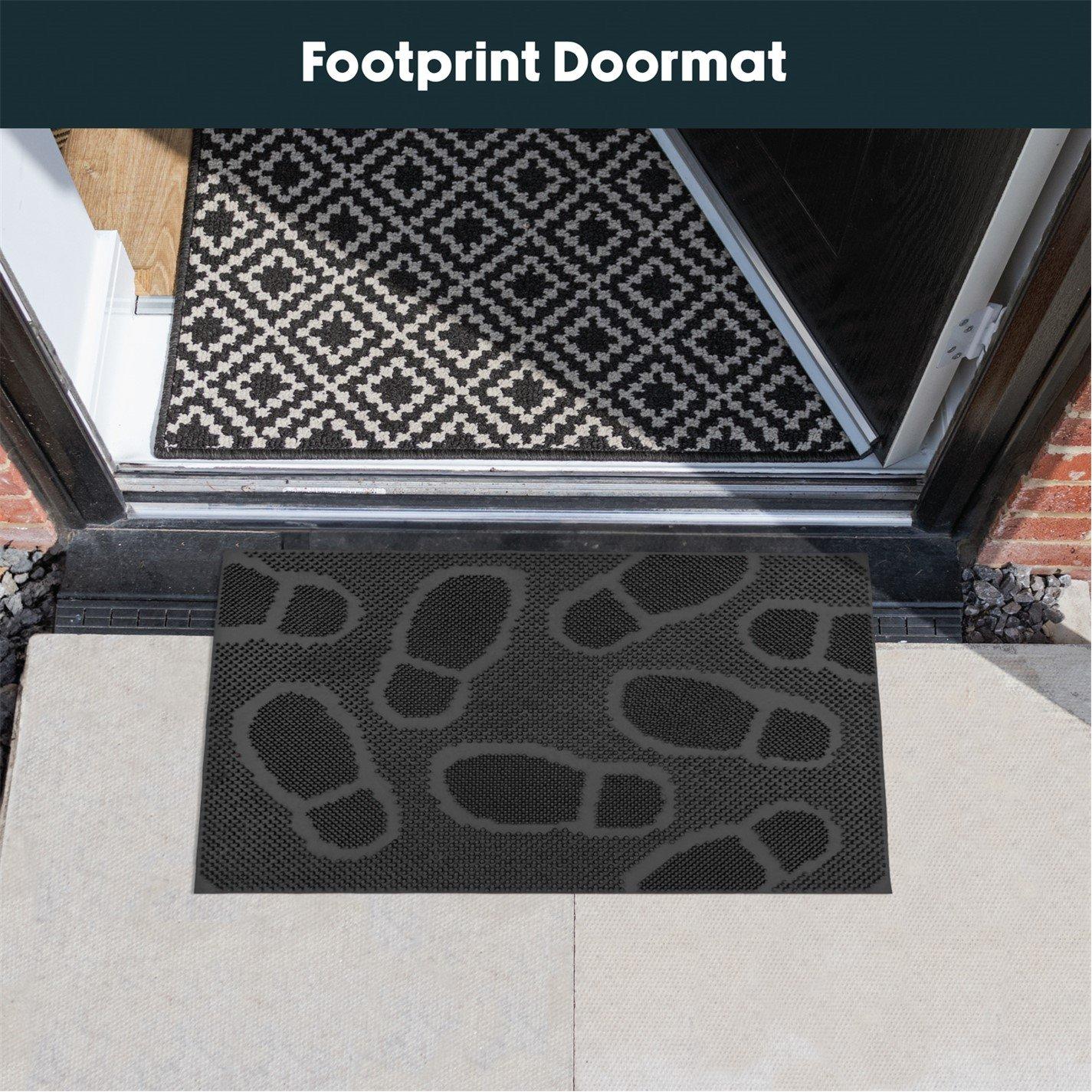 Black - JVL - Footprint Rubber Scraper Doormat - 1