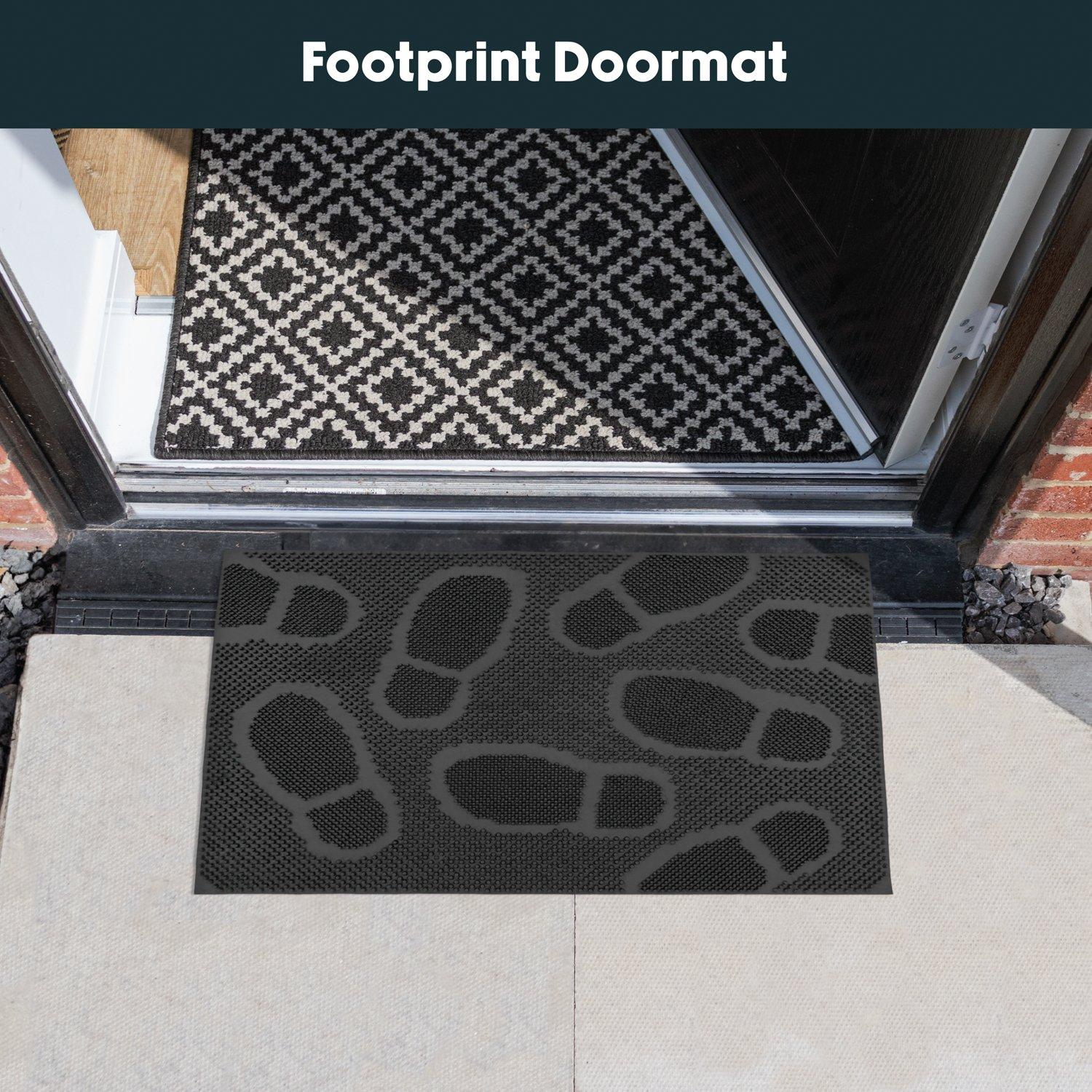 Black - JVL - Footprint Rubber Scraper Doormat - 7