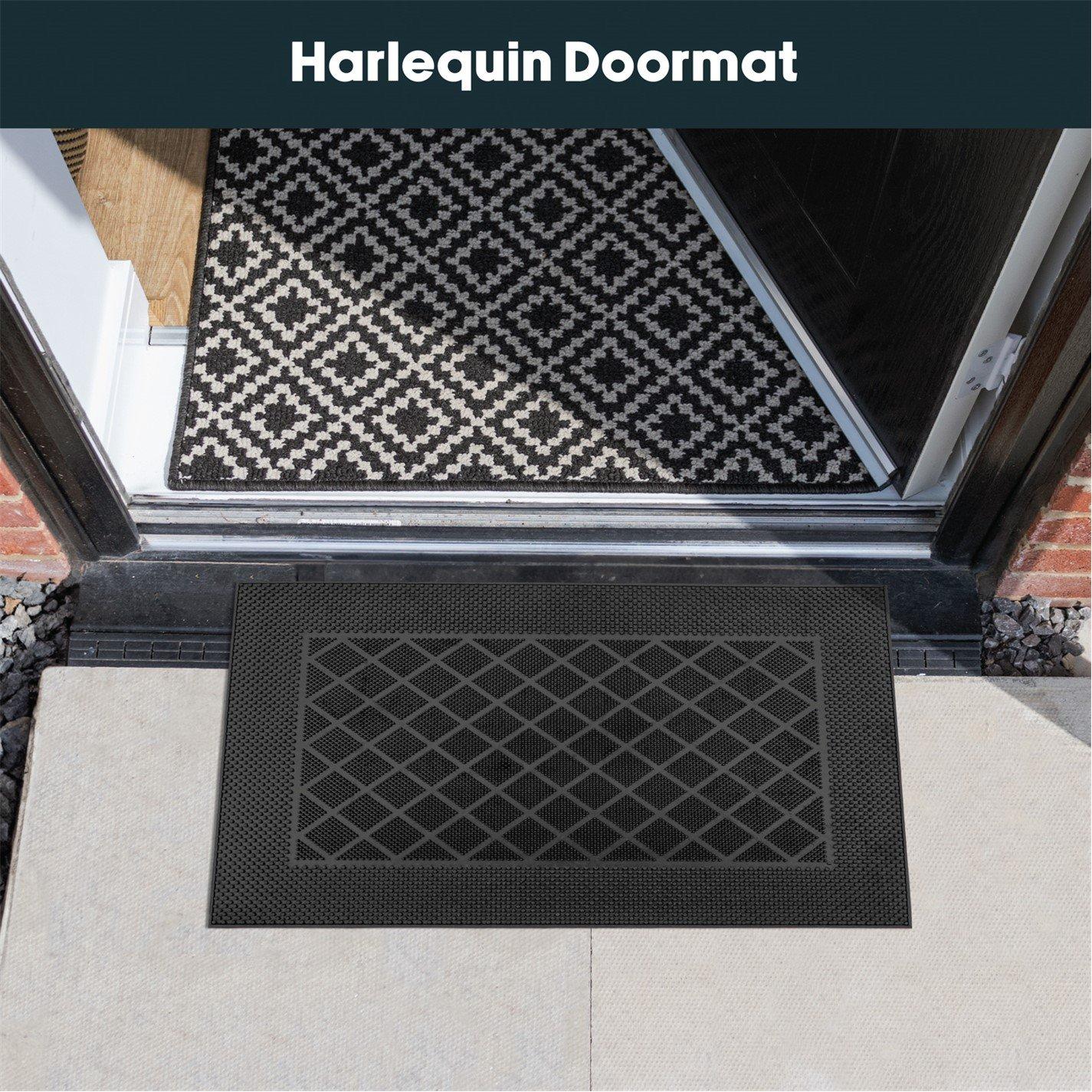Black - JVL - Harlequin Rubber Scraper Doormat - 1