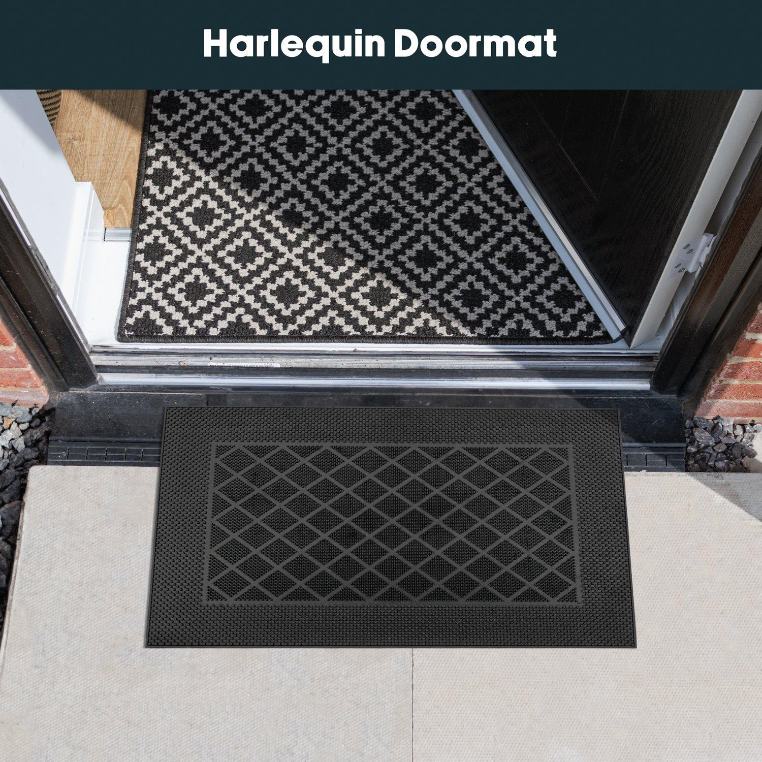 Black - JVL - Harlequin Rubber Scraper Doormat - 6