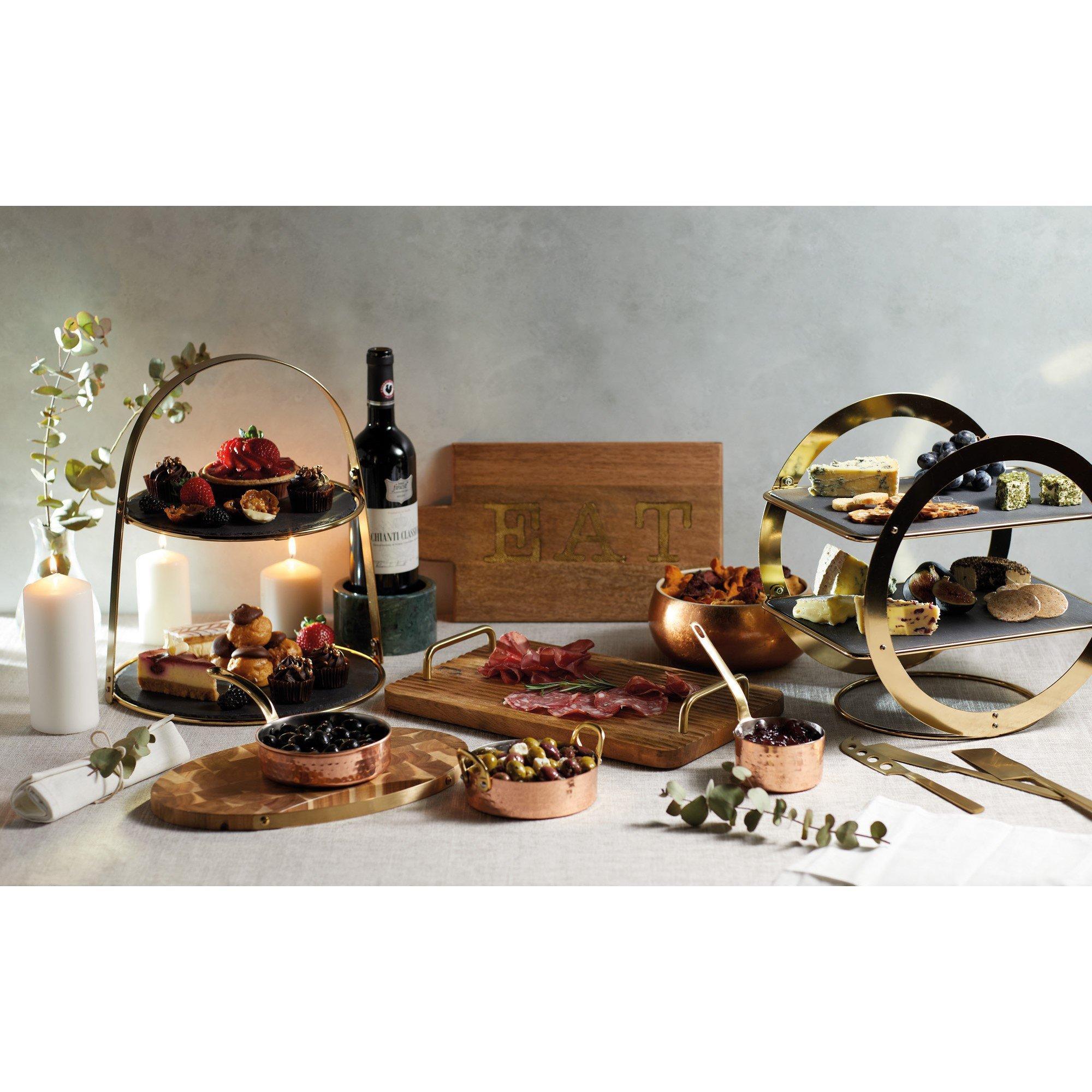 Black - Artesa - 2-Tier Brass Cake Stand with Round Slate - 4