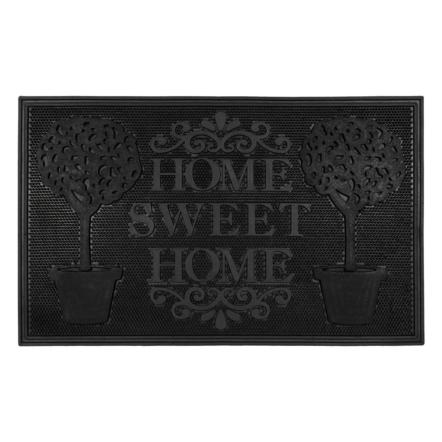 Black - JVL - Home Sweet Home Rubber Scraper Doormat - 1