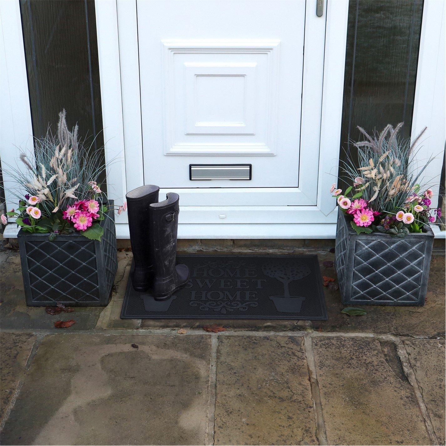 Black - JVL - Home Sweet Home Rubber Scraper Doormat - 1