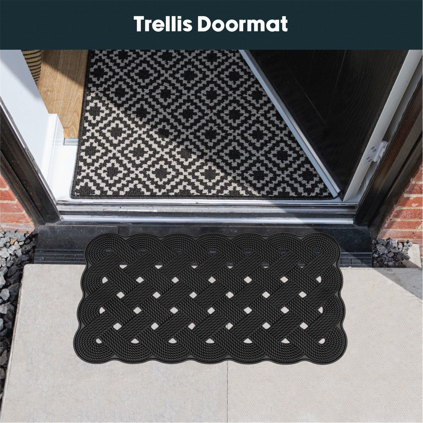 Black - JVL - Trellis Rubber Scraper Doormat - 1