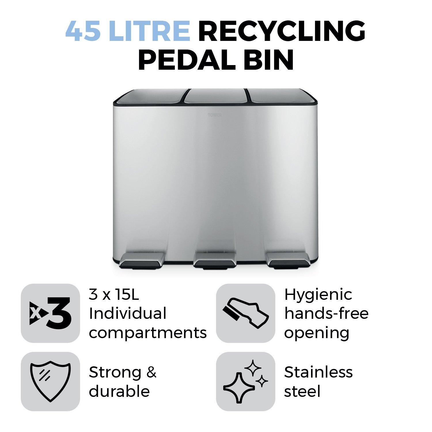 Stainless Steel - Tower - 45L Recycling Pedal Bin - 2