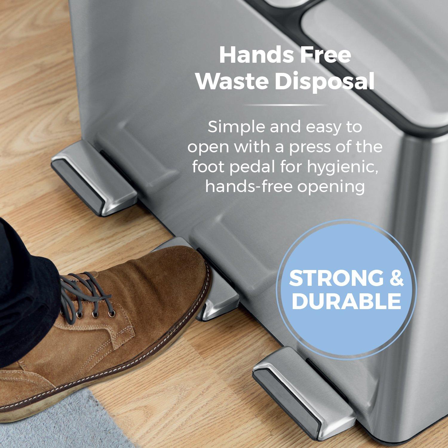 Stainless Steel - Tower - 45L Recycling Pedal Bin - 4