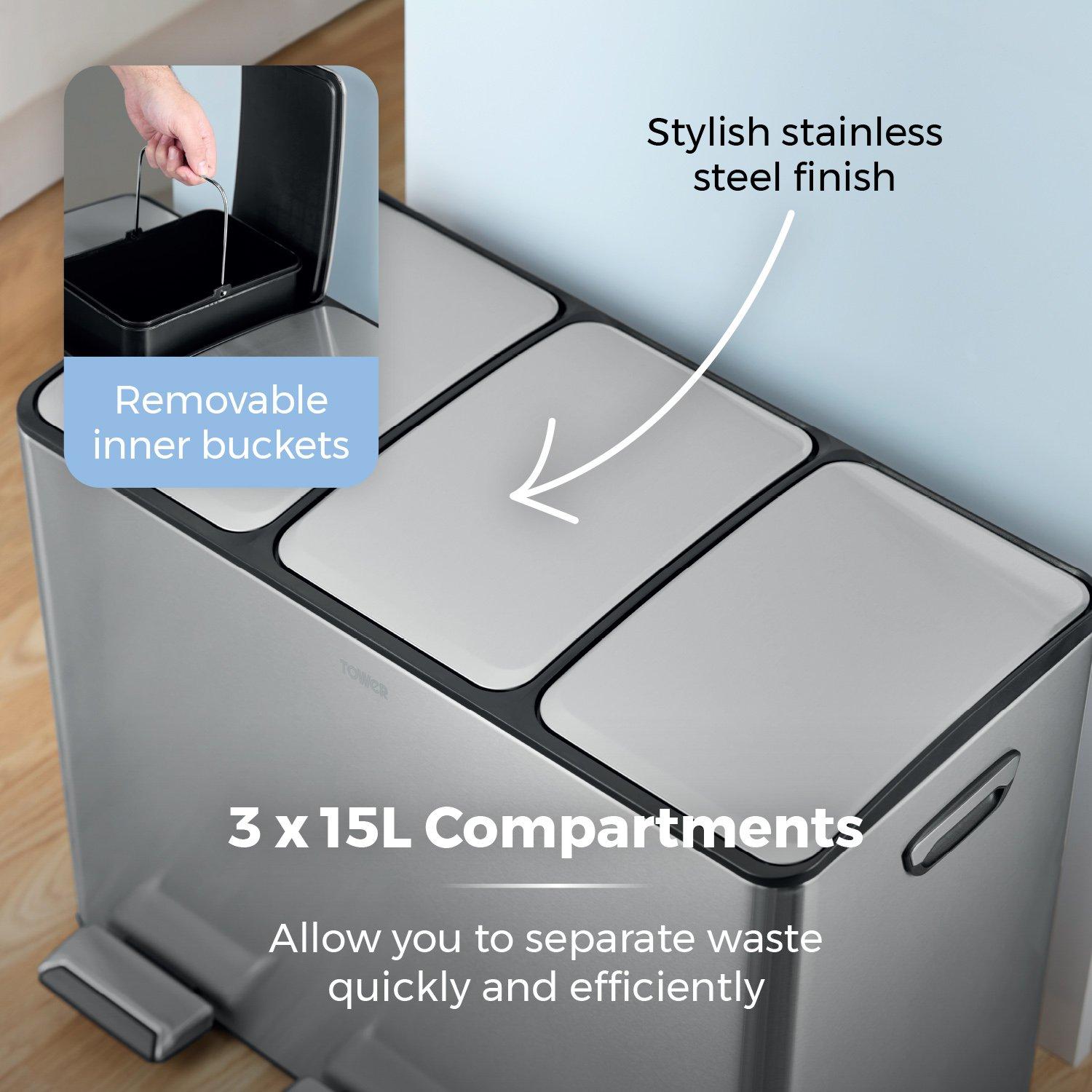 Stainless Steel - Tower - 45L Recycling Pedal Bin - 5
