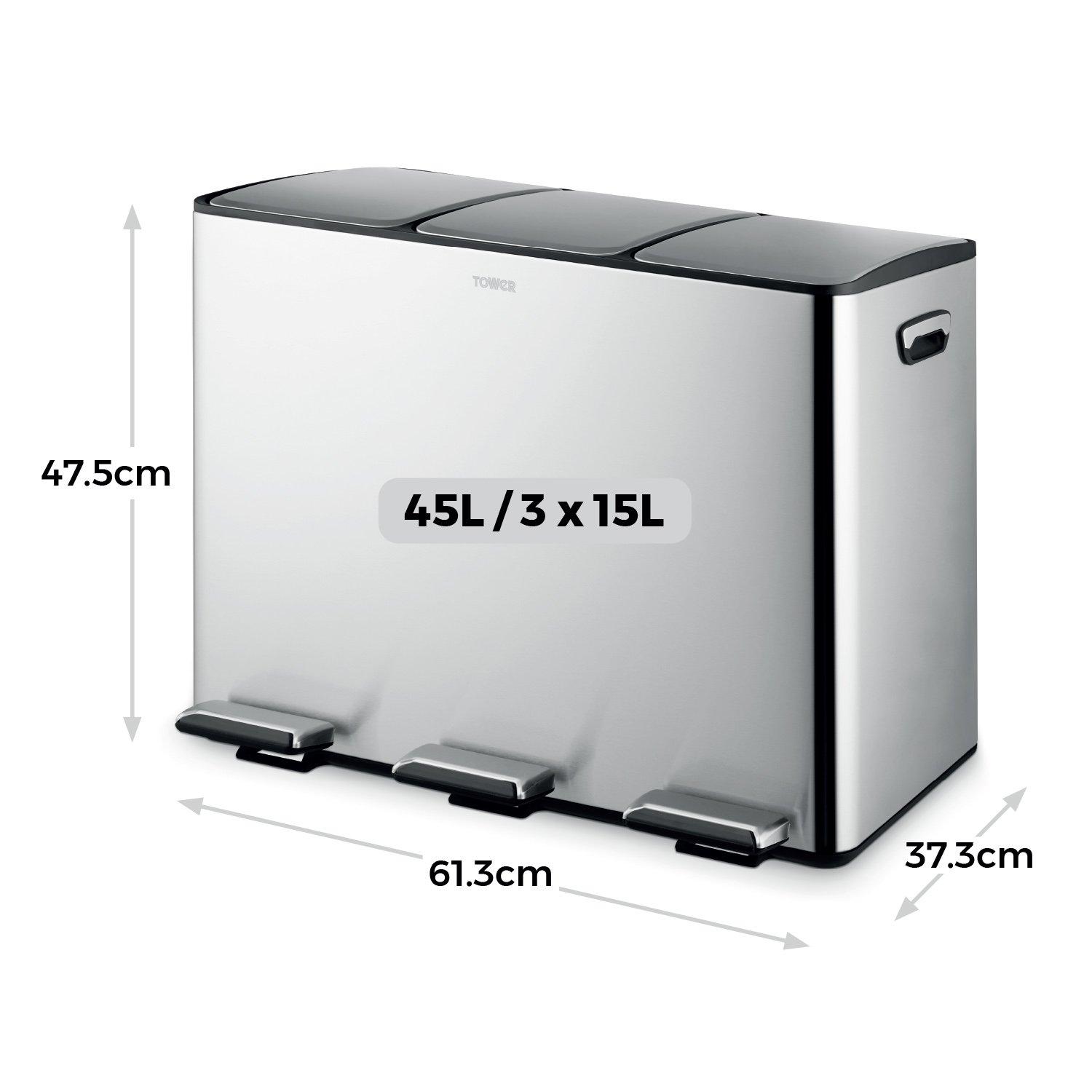 Stainless Steel - Tower - 45L Recycling Pedal Bin - 6
