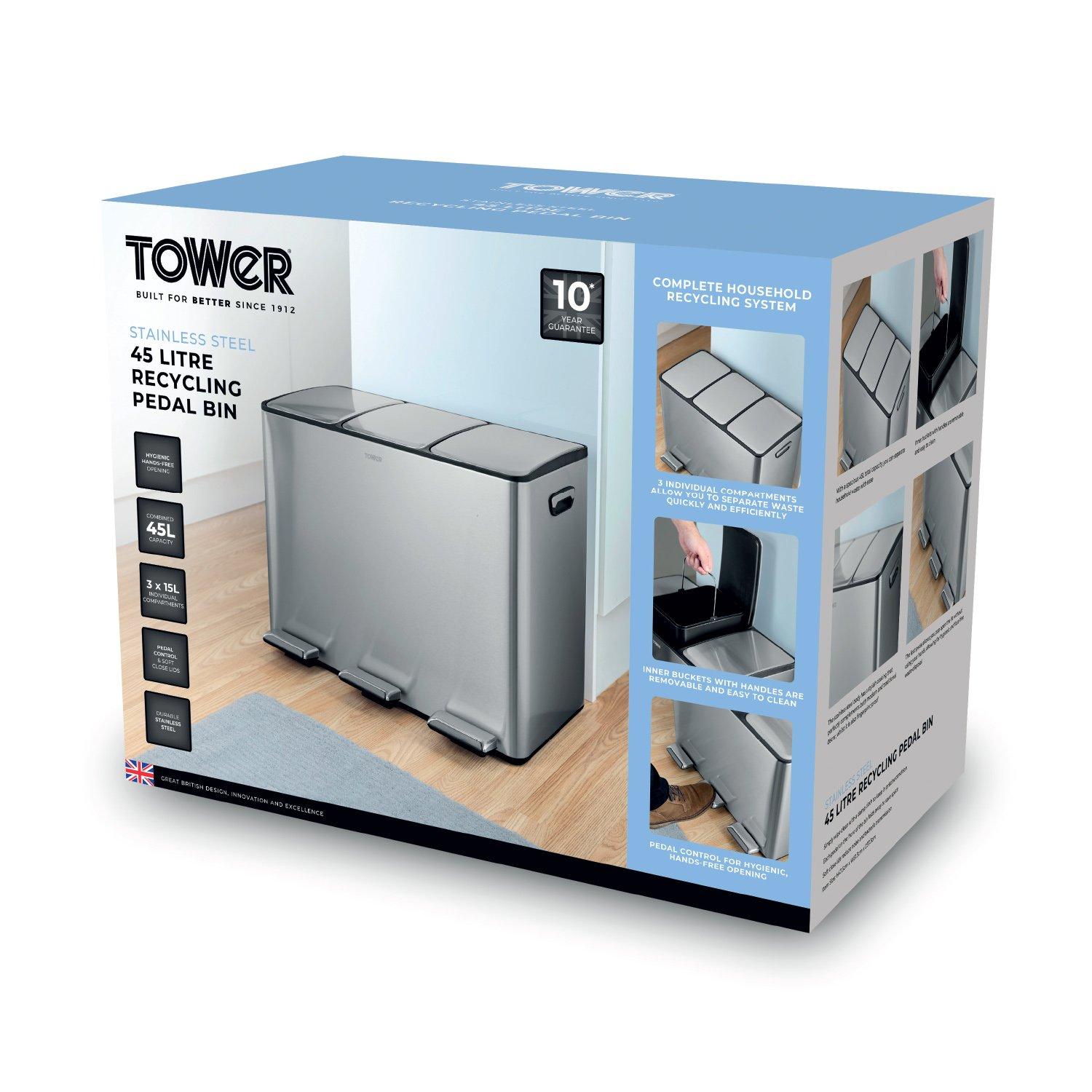 Stainless Steel - Tower - 45L Recycling Pedal Bin - 8