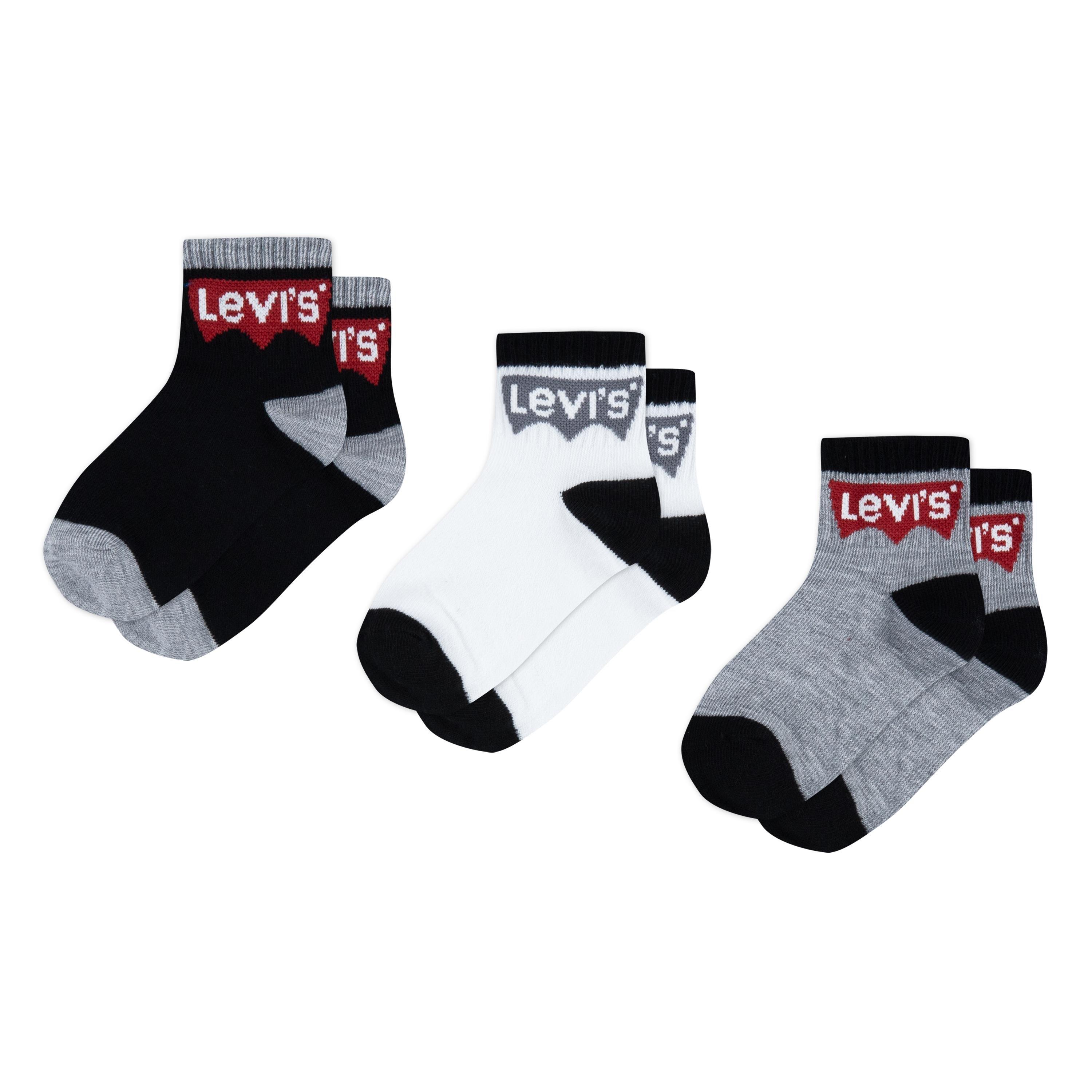 Black 023 - Levis - 3 Pack of 1/4 Crew Socks Juniors - 1