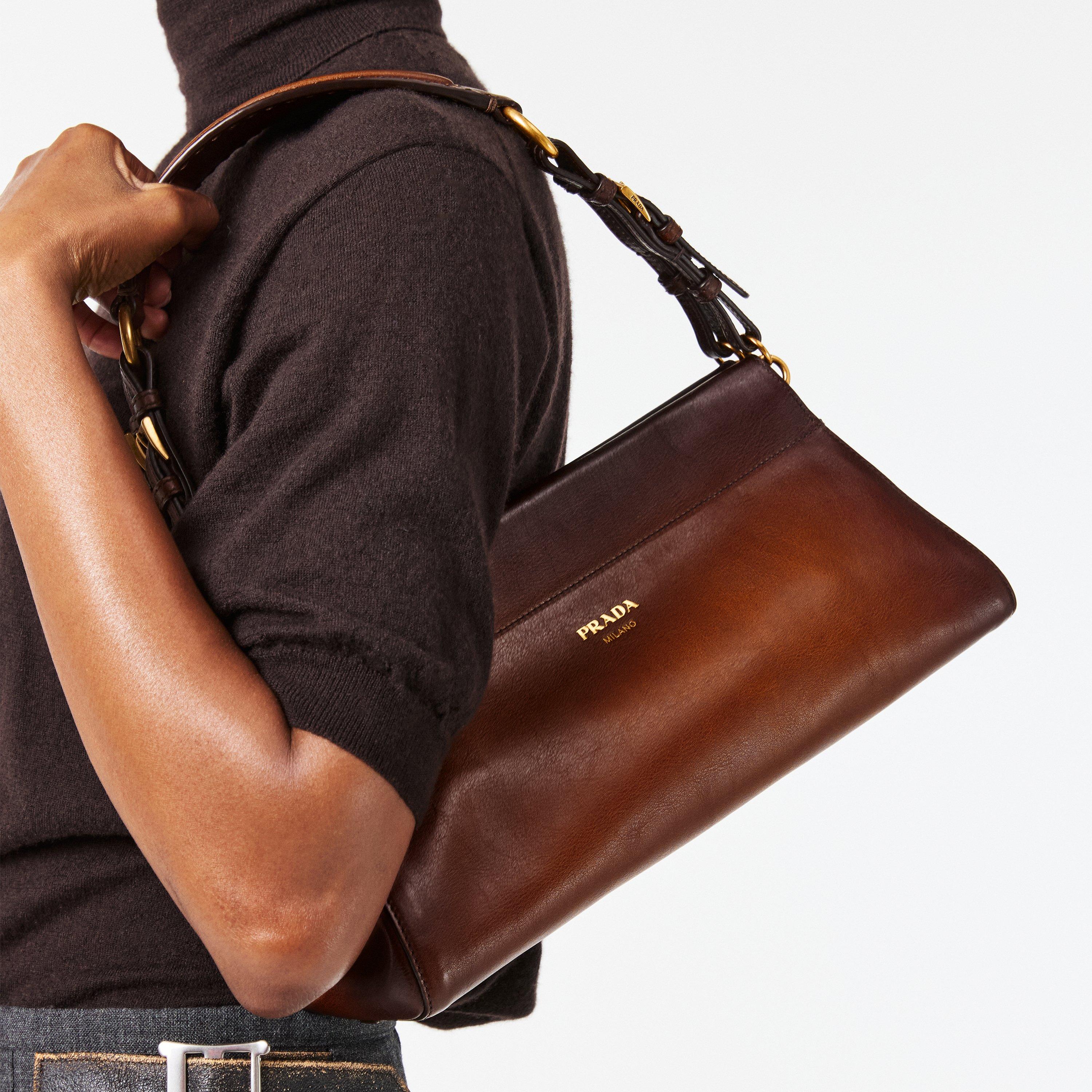 Cognac - Prada - Women's Multi Buckle Top Handle Bag - 3