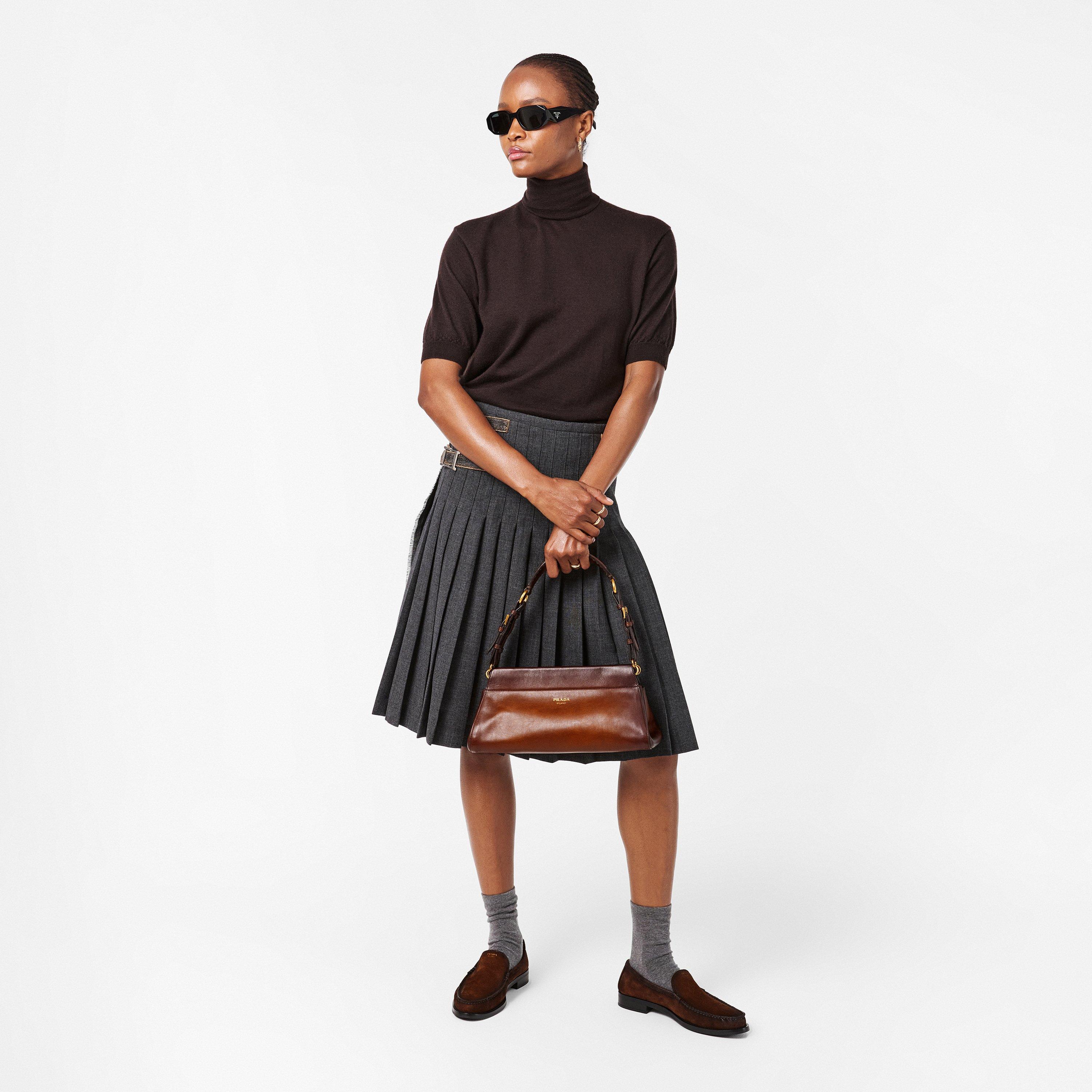 Cognac - Prada - Women's Multi Buckle Top Handle Bag - 6