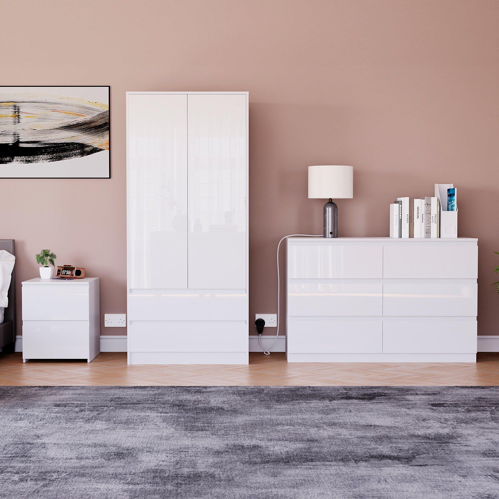 White - Lassic - Vida Designs Glinton Gloss 3 Piece Bedroom Set 4 - 3