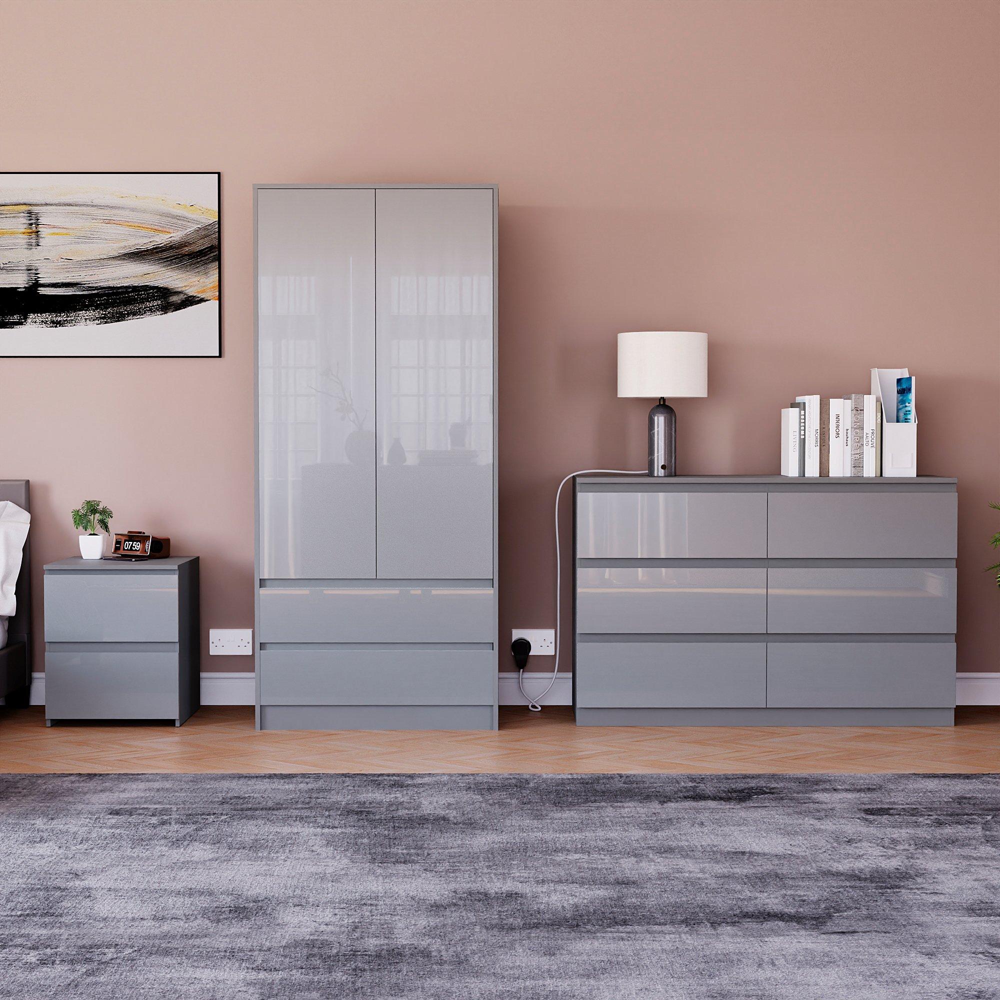 Grey - Lassic - Vida Designs Glinton Gloss 3 Piece Bedroom Set 4 - 3