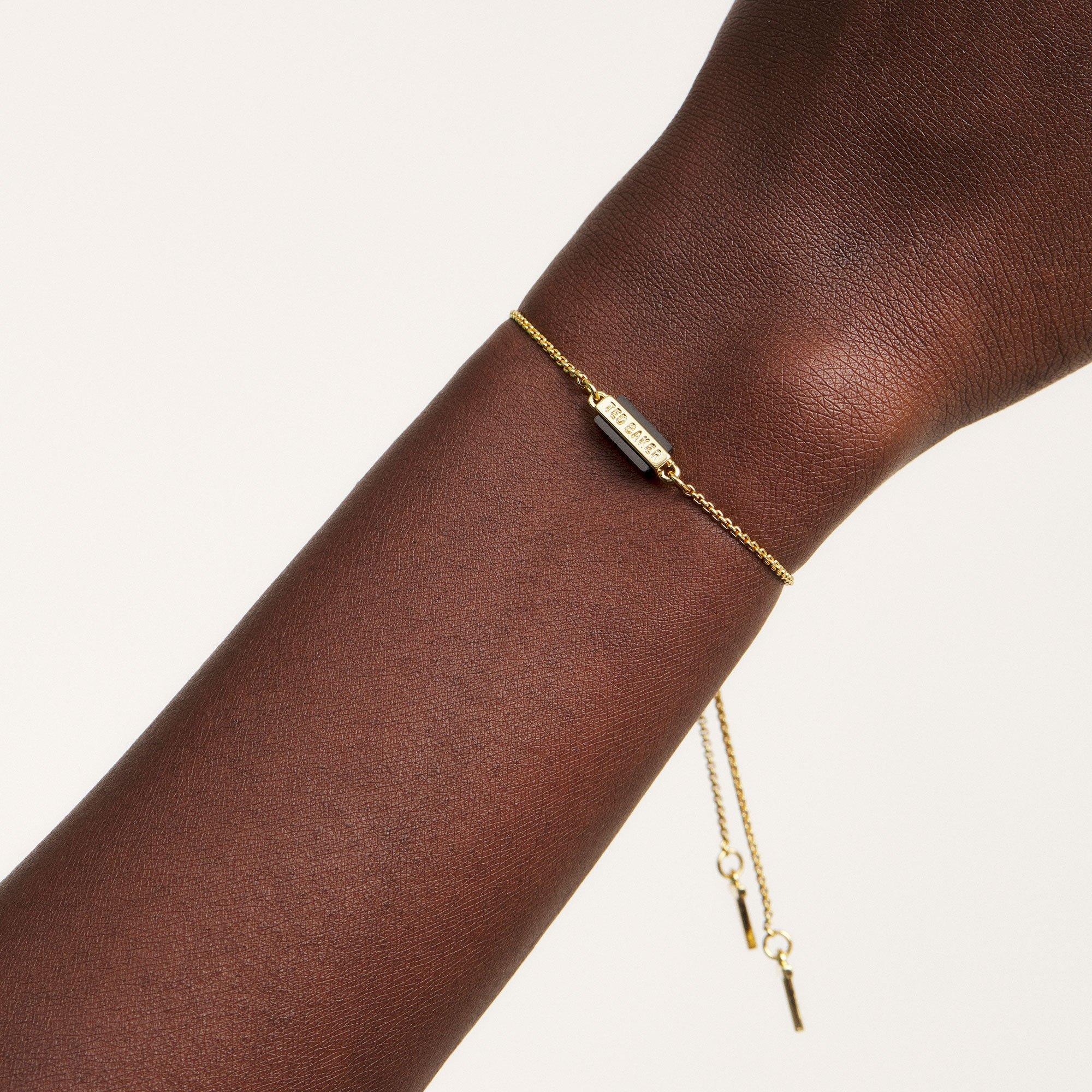 Gold/Black Agat - Ted Baker - Glorii Logo Gem Bar Adjustable Bracelet - 3