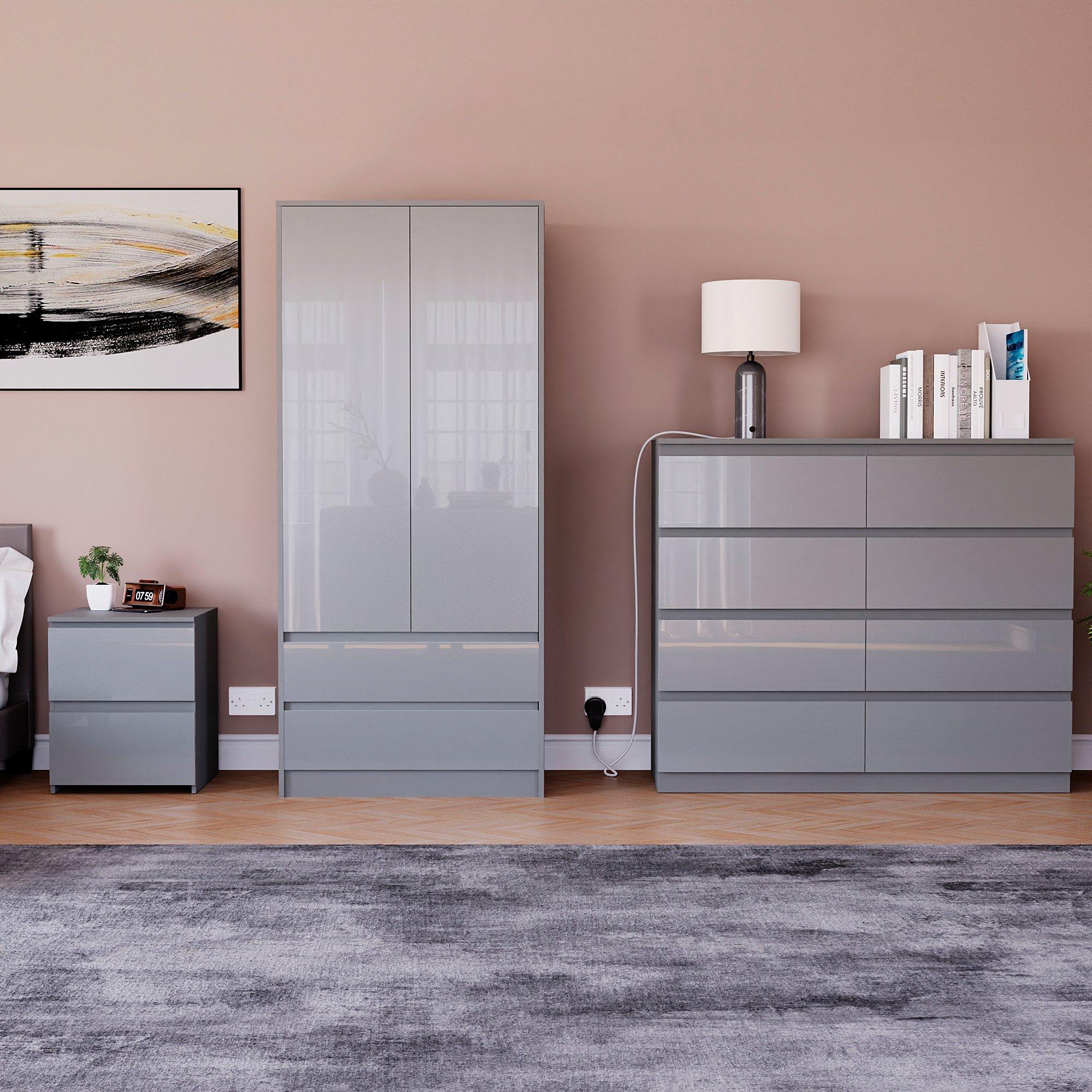 Grey - Lassic - Vida Designs Glinton Gloss 3 Piece Bedroom Set 5 - 3