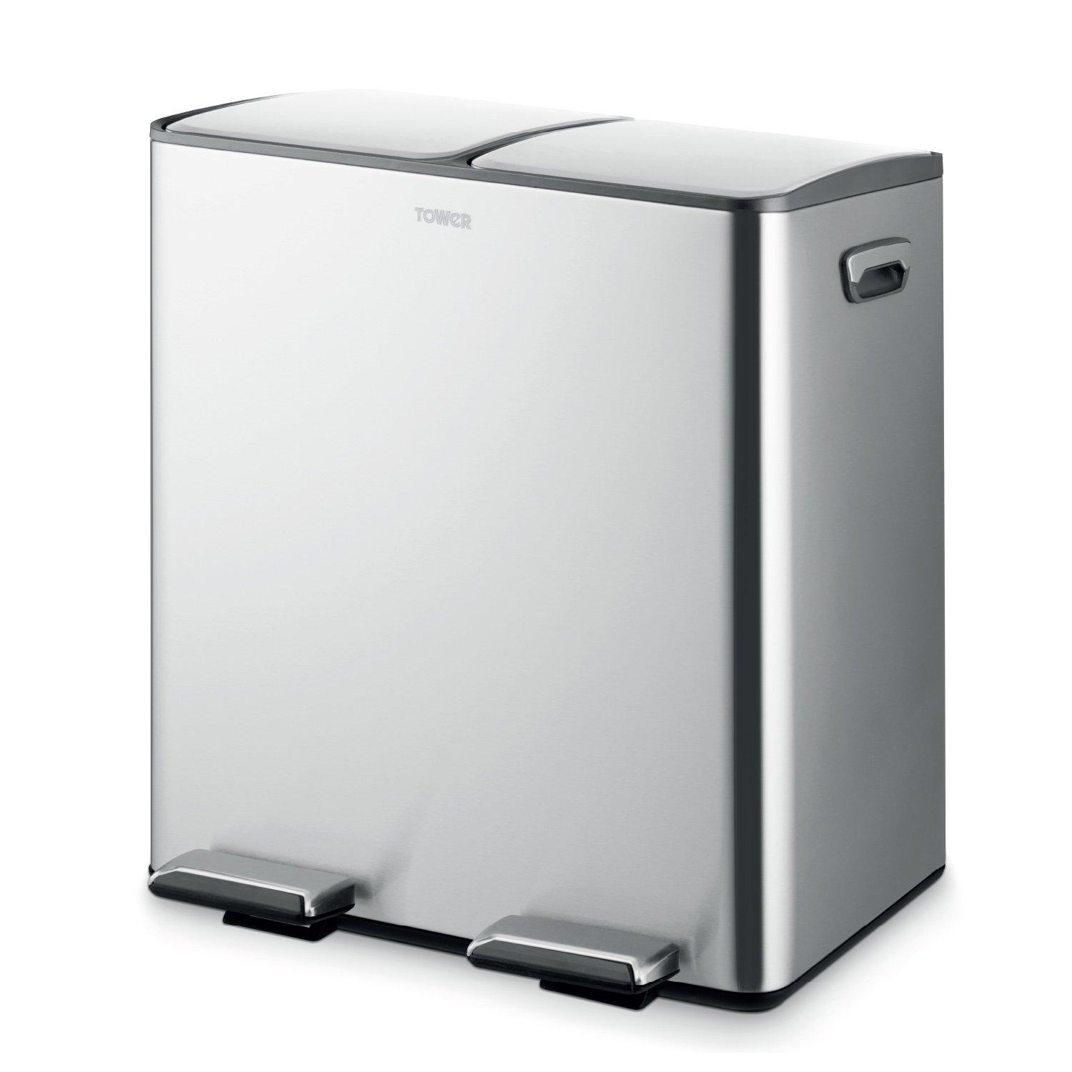 Tower  40L Recycling Pedal Bin - Stainless Steel - Medium