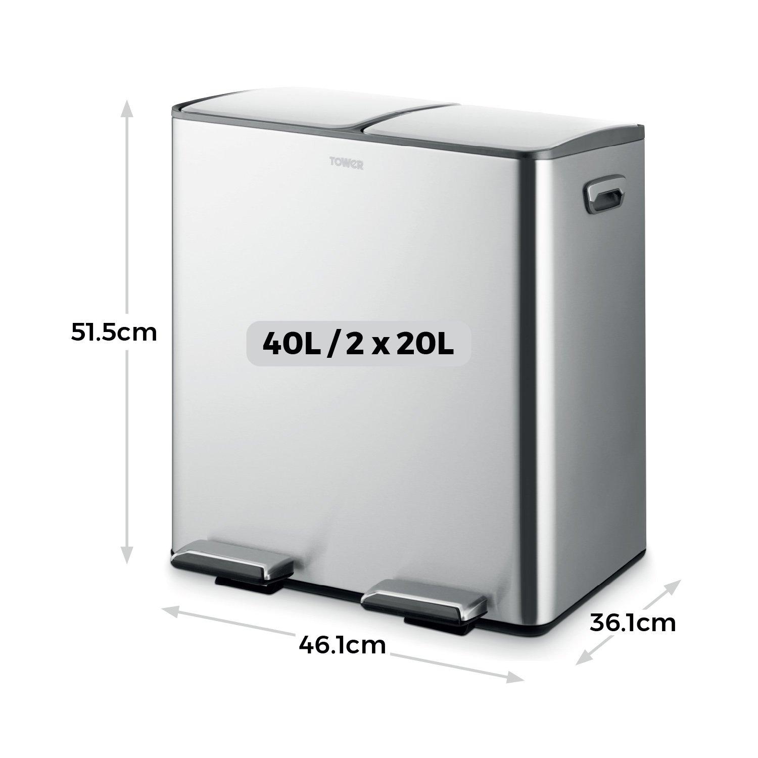 Stainless Steel - Tower - 40L Recycling Pedal Bin - 6