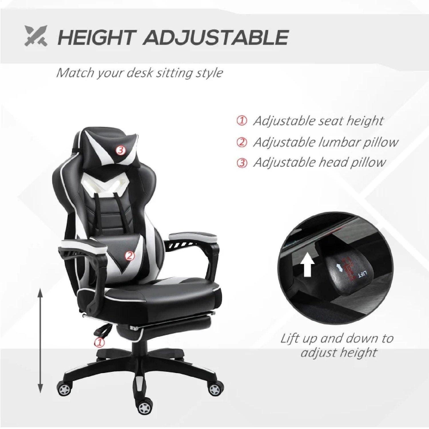 White - HOMCOM Gaming - Vinsetto PU Leather Computer Gaming Chair - 4