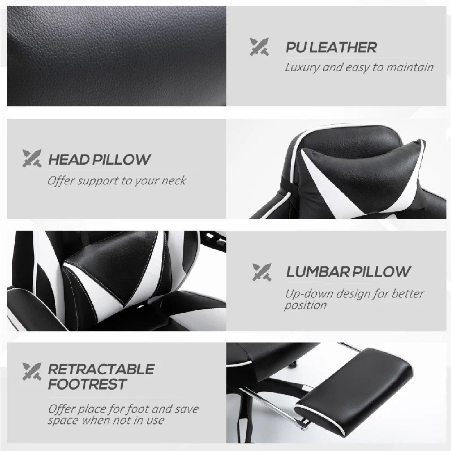 White - HOMCOM Gaming - Vinsetto PU Leather Computer Gaming Chair - 8