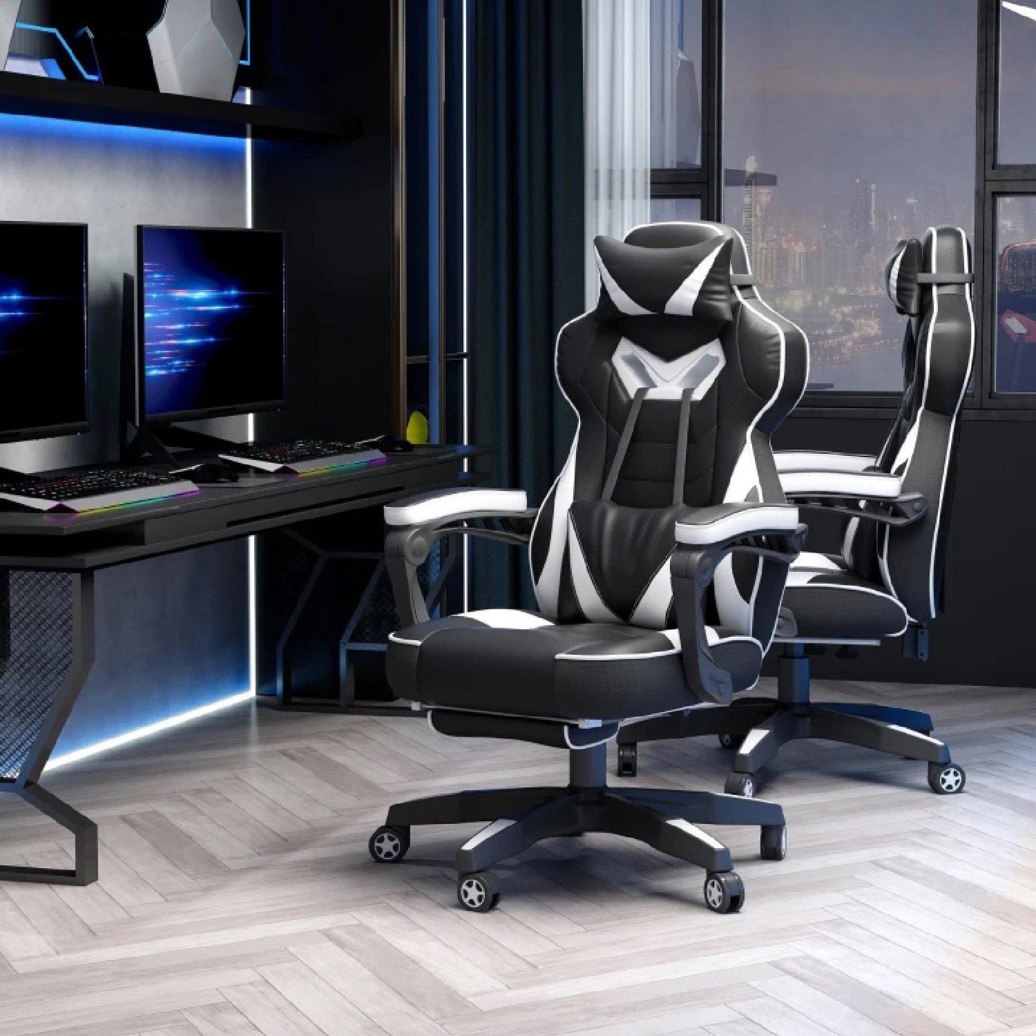 White - HOMCOM Gaming - Vinsetto PU Leather Computer Gaming Chair - 10