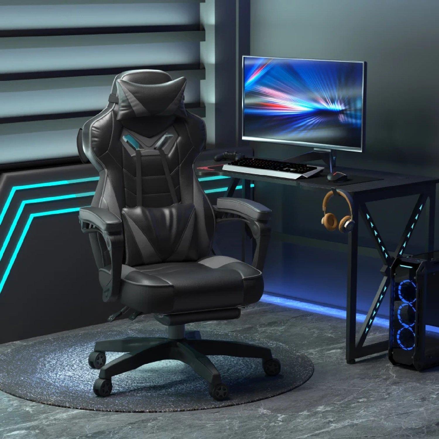 Grey - HOMCOM Gaming - Vinsetto PU Leather Computer Gaming Chair - 2