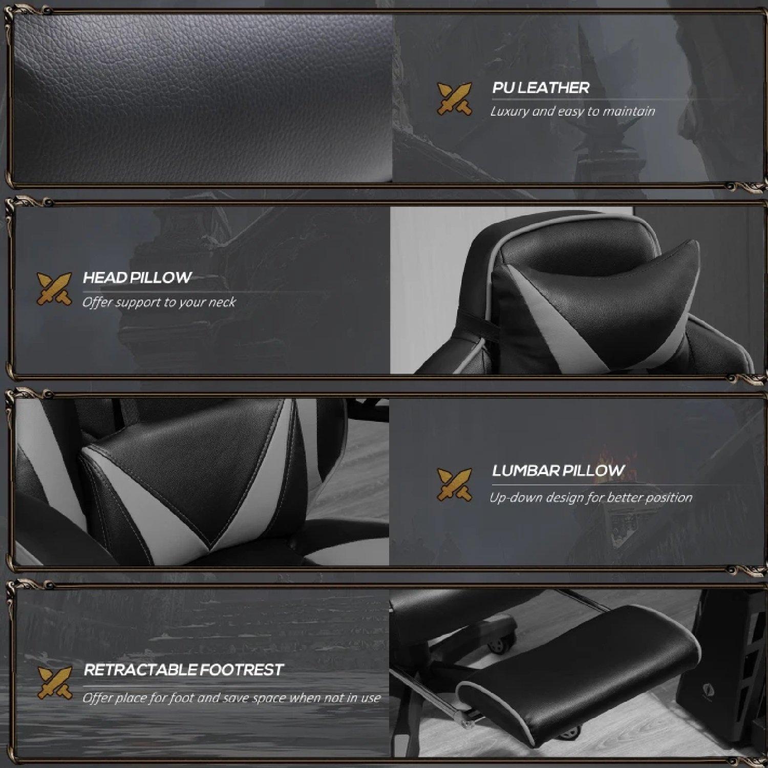 Grey - HOMCOM Gaming - Vinsetto PU Leather Computer Gaming Chair - 7