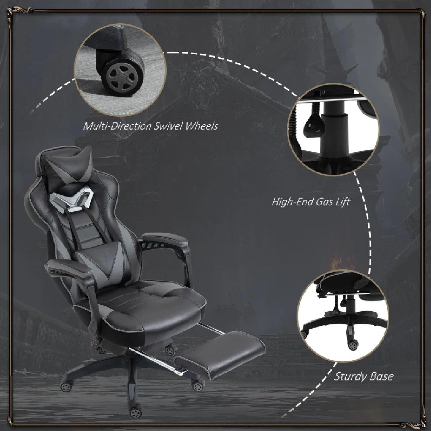 Grey - HOMCOM Gaming - Vinsetto PU Leather Computer Gaming Chair - 8