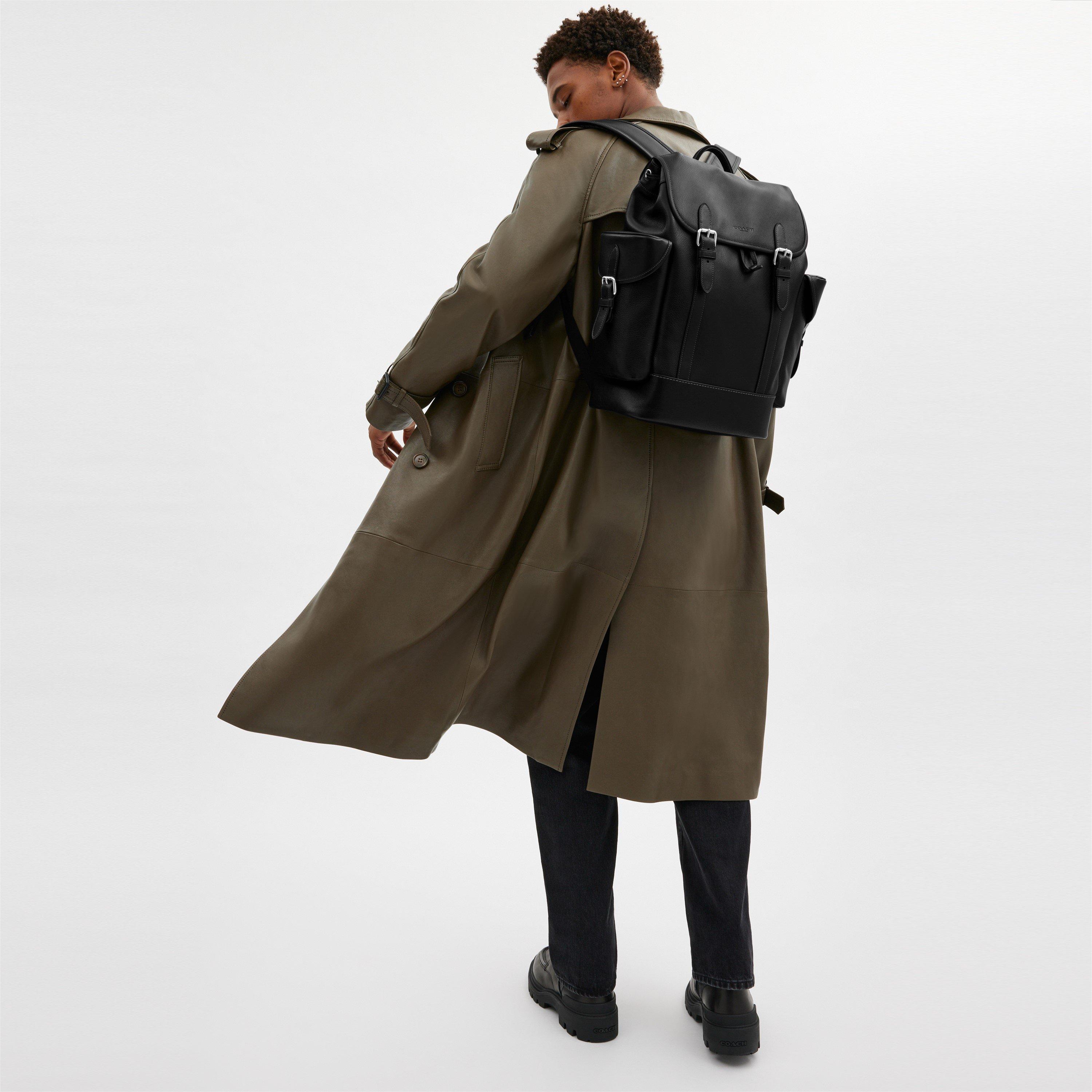 Black - Coach - Hitch Leather Backpack - 4