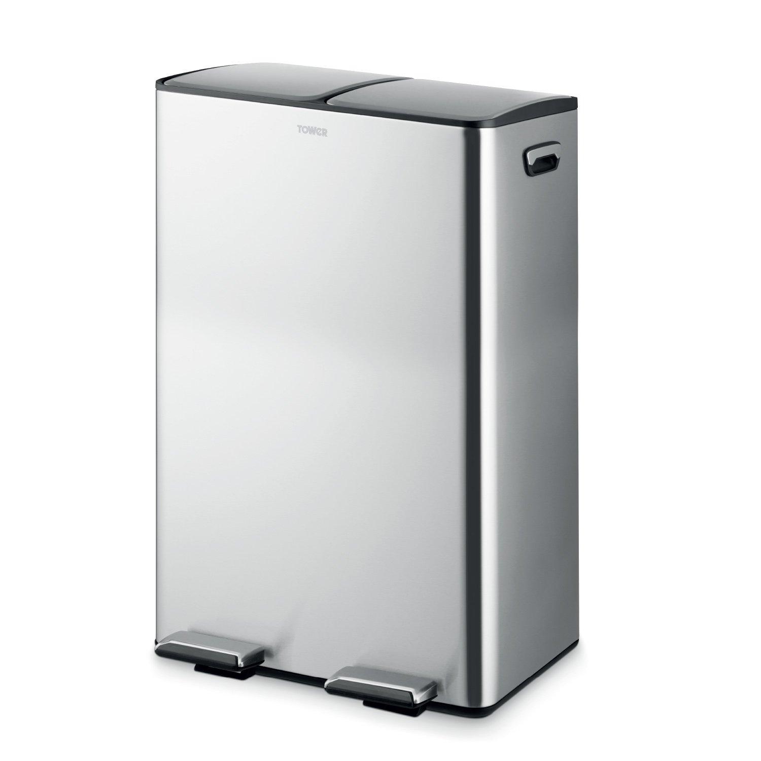 Stainless Steel - Tower - 60L Recycling Pedal Bin - 1