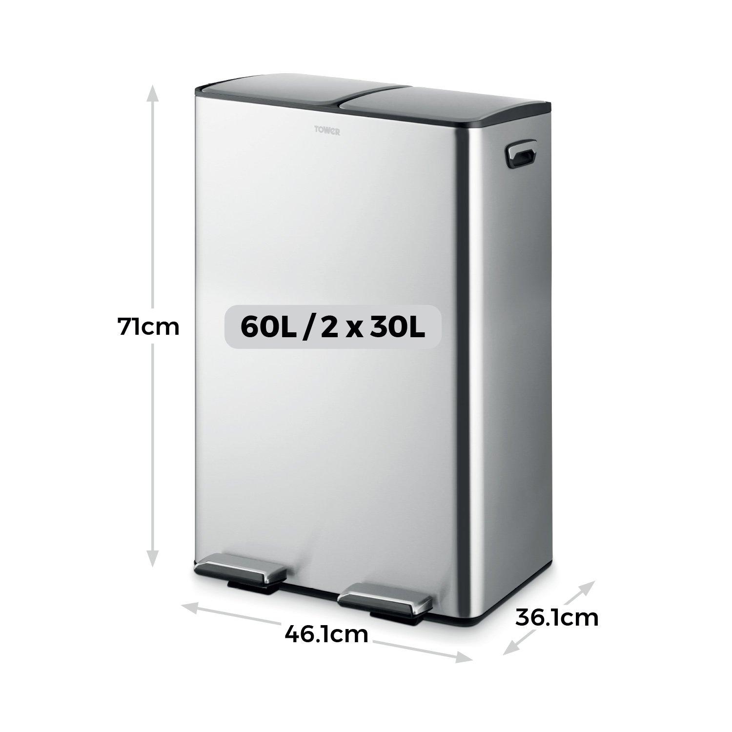Stainless Steel - Tower - 60L Recycling Pedal Bin - 6